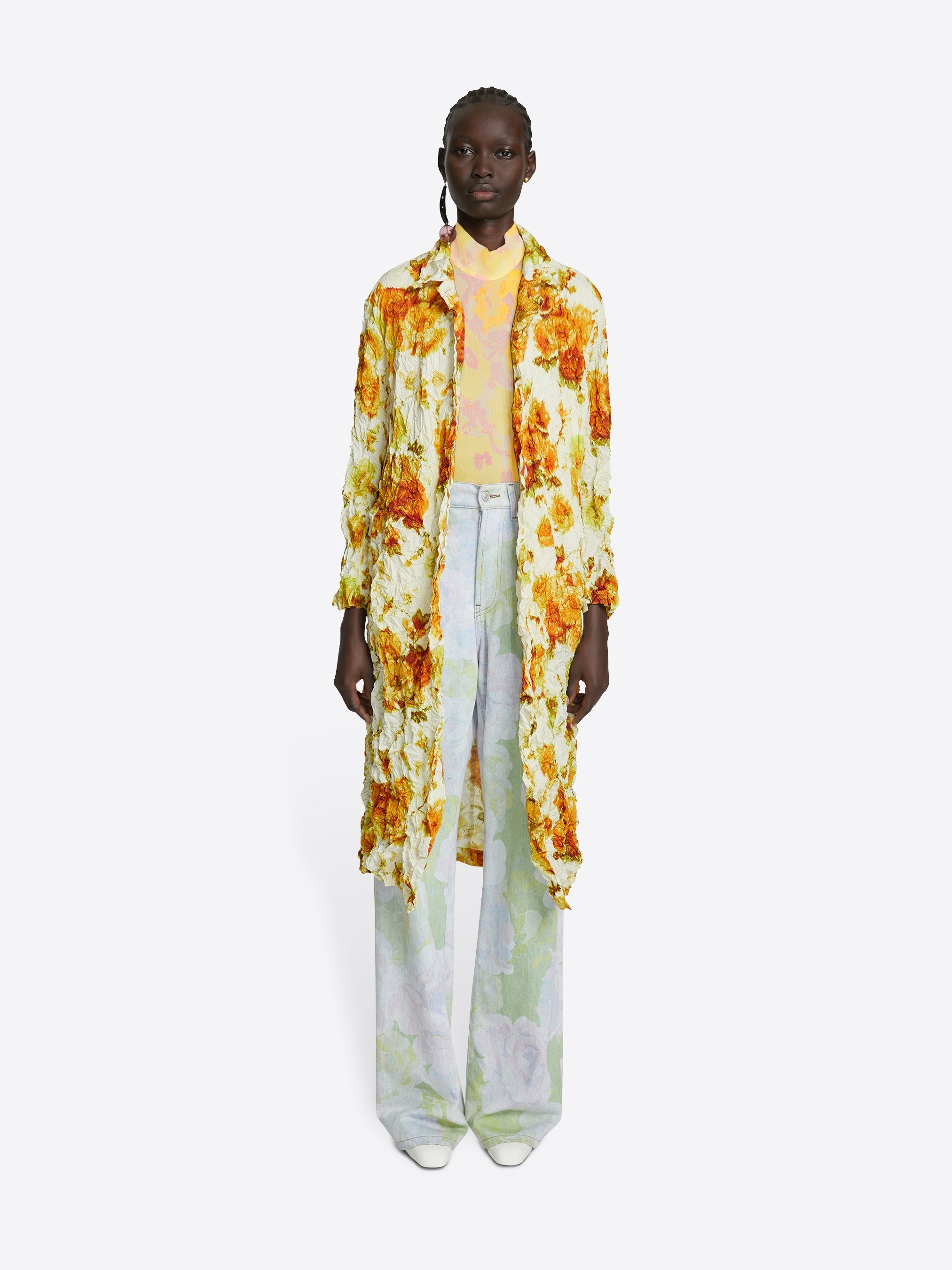 CRUSHED FLORAL COAT - 2