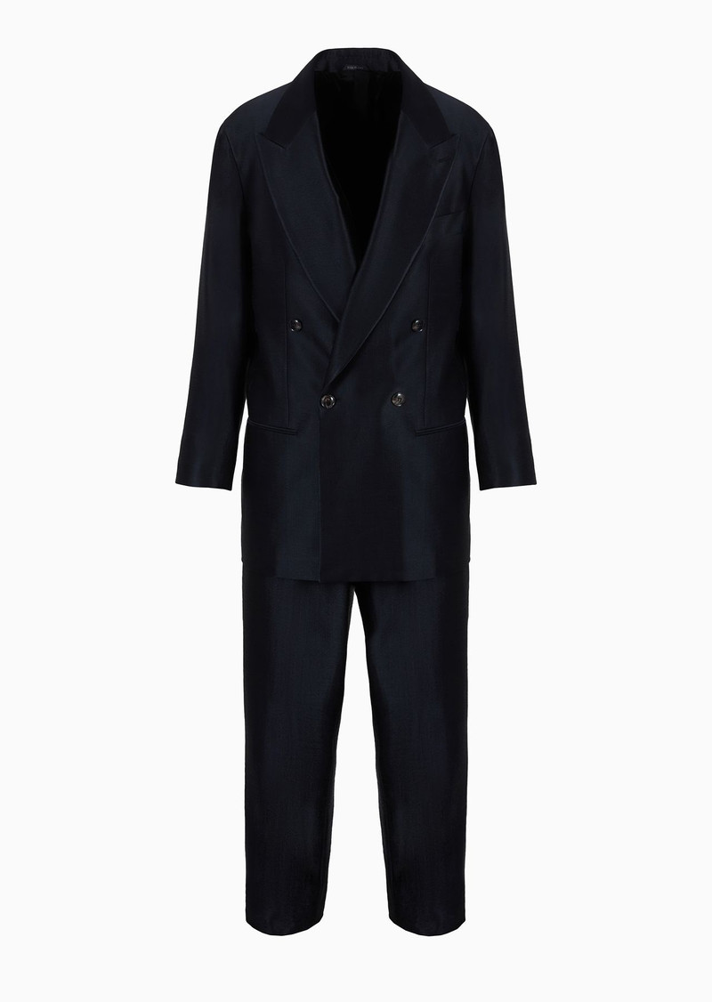 Double-breasted suit in wool and silk satin 1