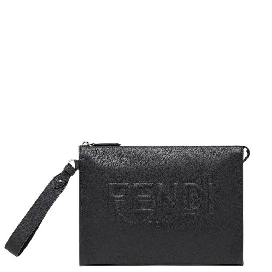Fendi Embossed Logo Zipper Leather Clutch - 1