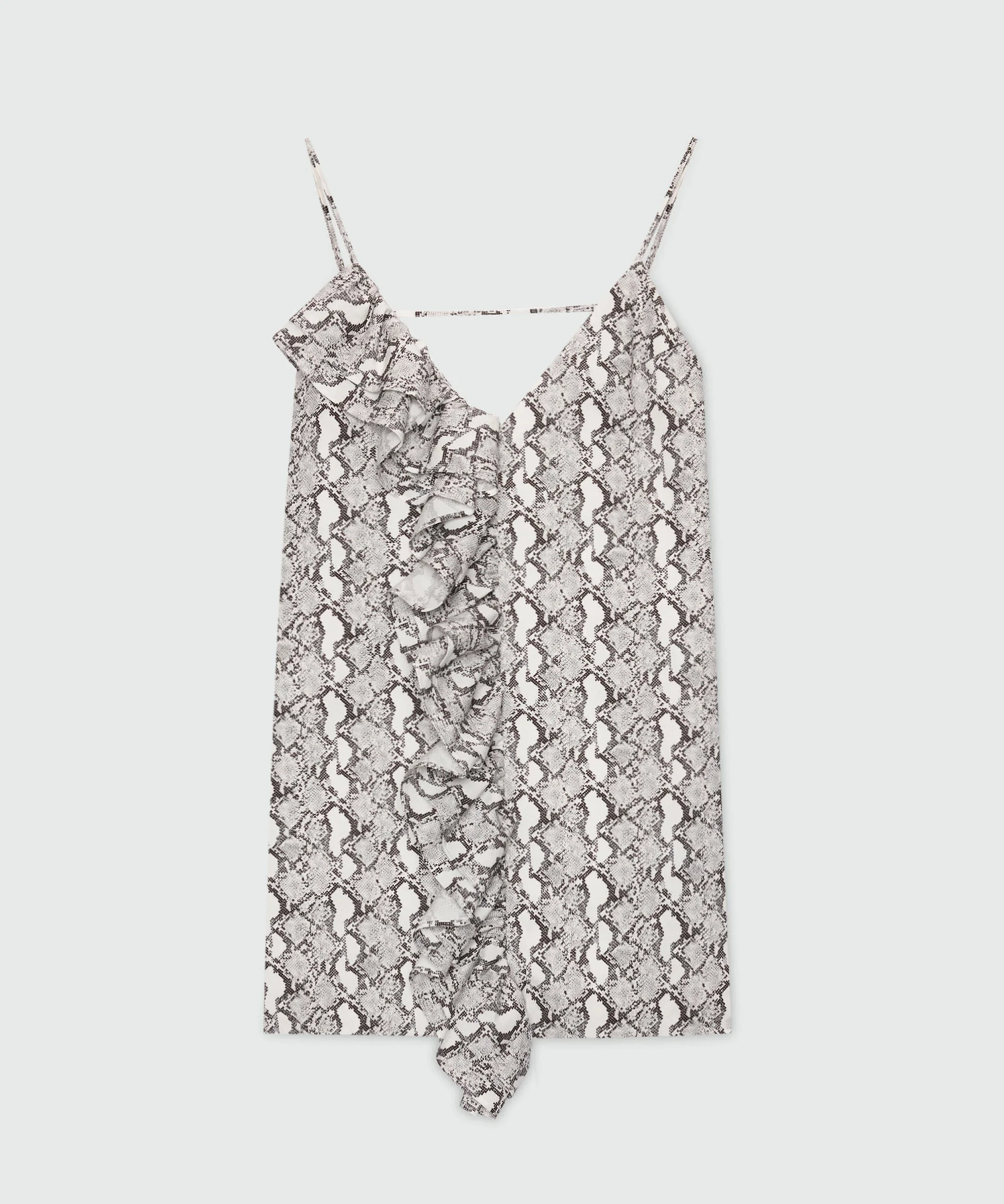 Python print poplin mini dress with ruffle. - 1