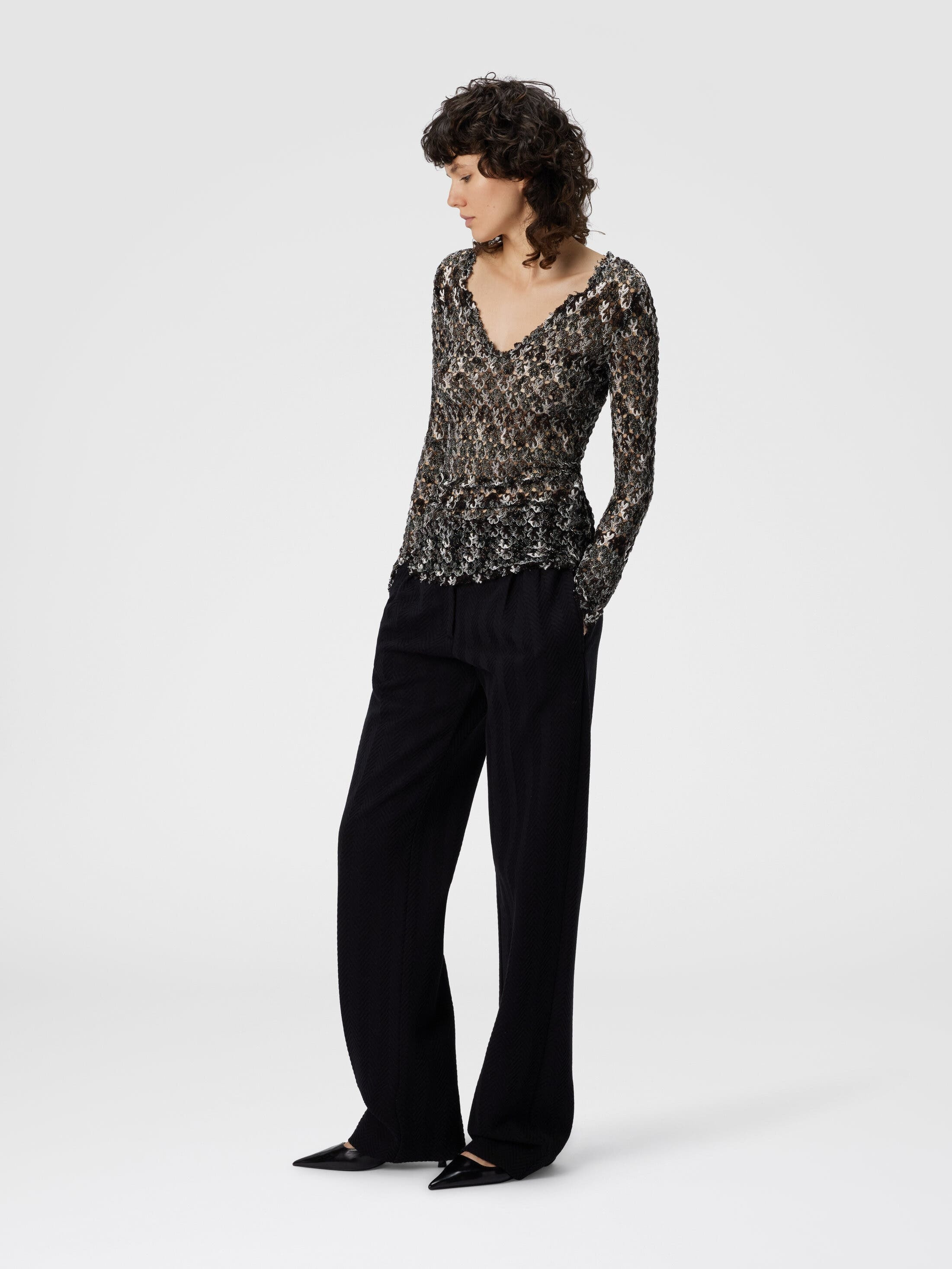 Missoni Slim Fit V-neck Sweater In Lace in Black & Brown at Nordstrom - 2