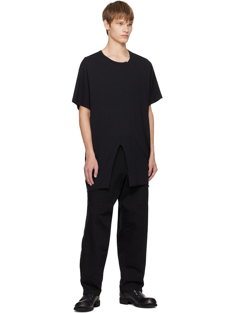 Yohji Yamamoto Black Single Jersey Slit Round Neck T-shirt outlook