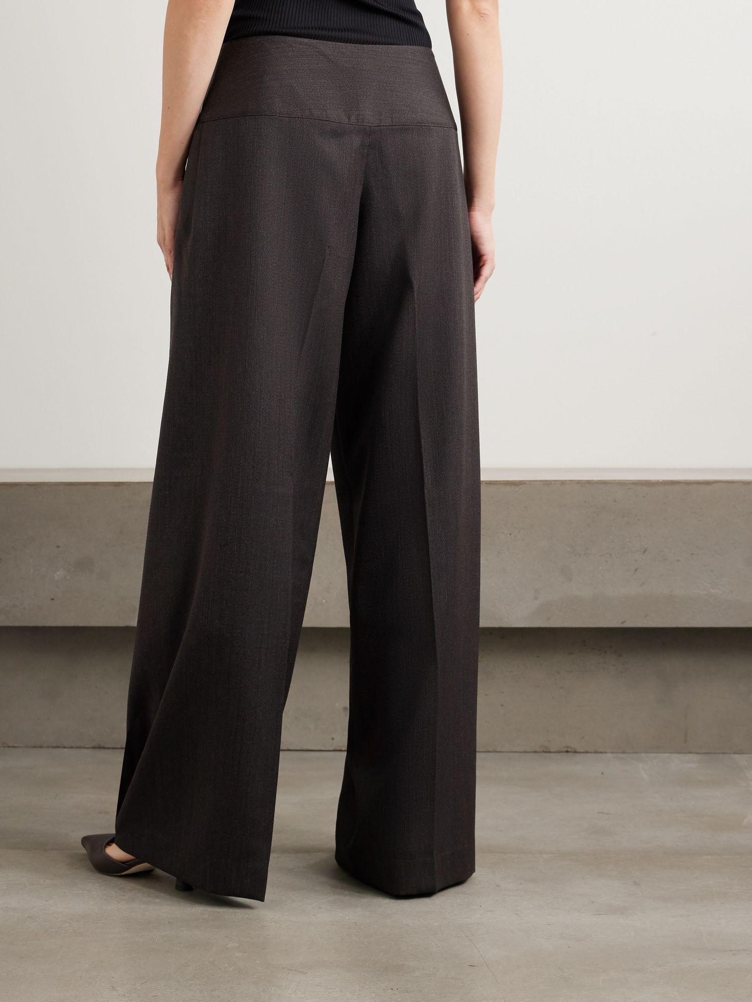 Girdle pleated wool wide-leg pants Brown - 4