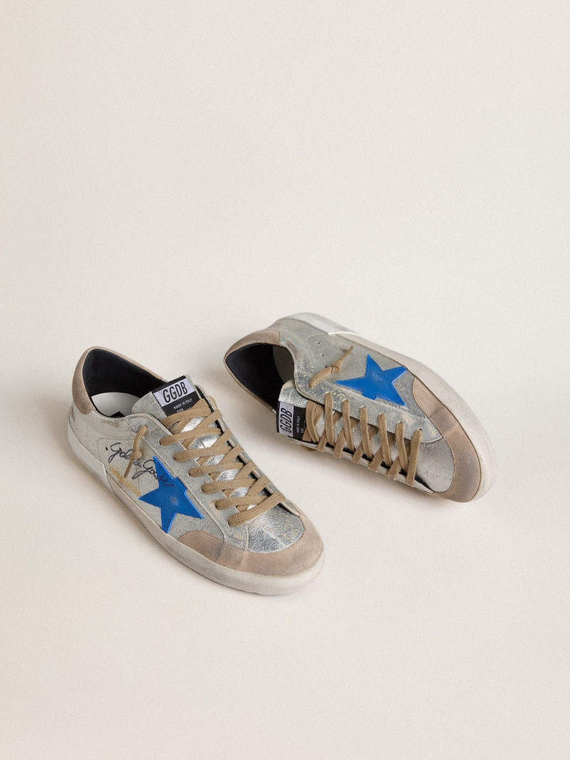 Golden Goose Men's Super-Star LTD in silver metallic suede with leather star and suede heel tab outlook