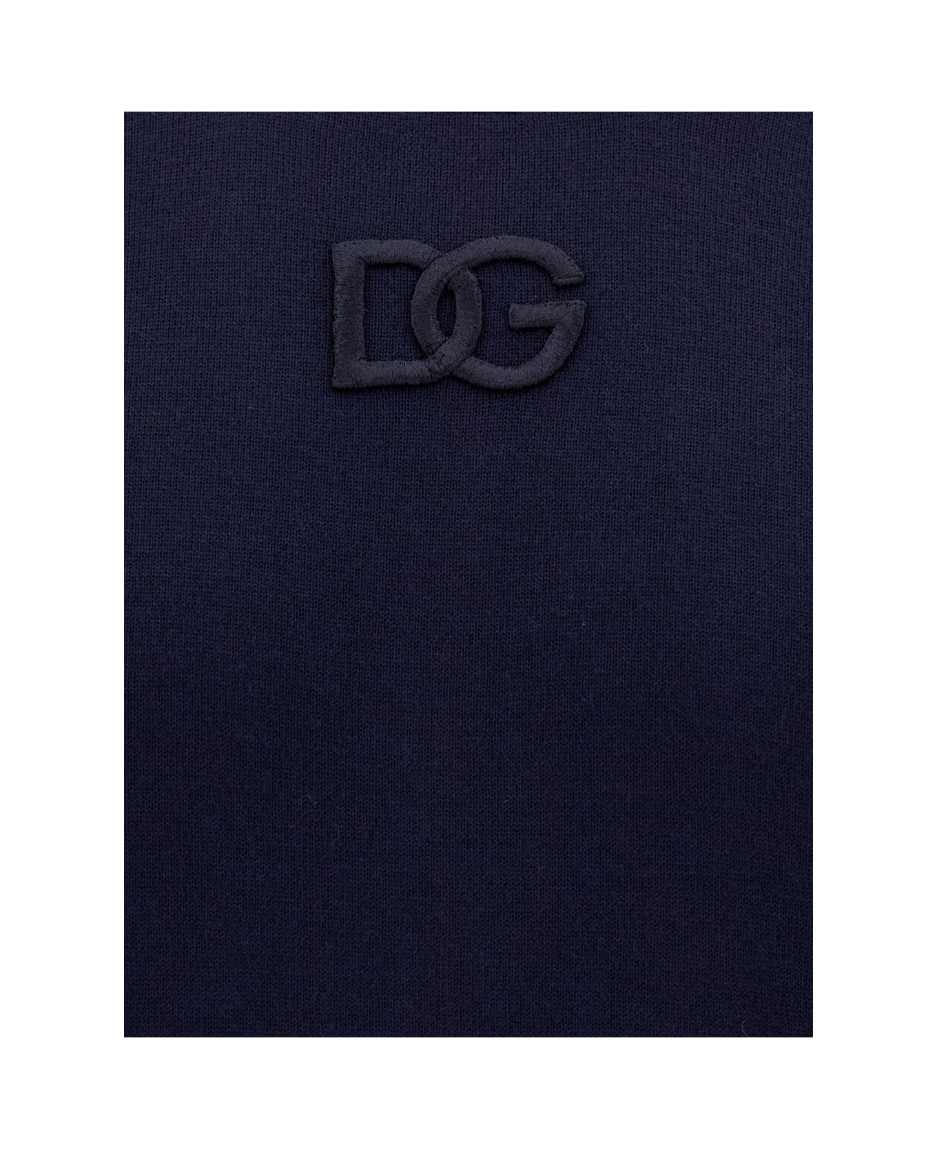 Blue Crewneck Sweater With Tonal Logo Embroidery In Wool Man - 3