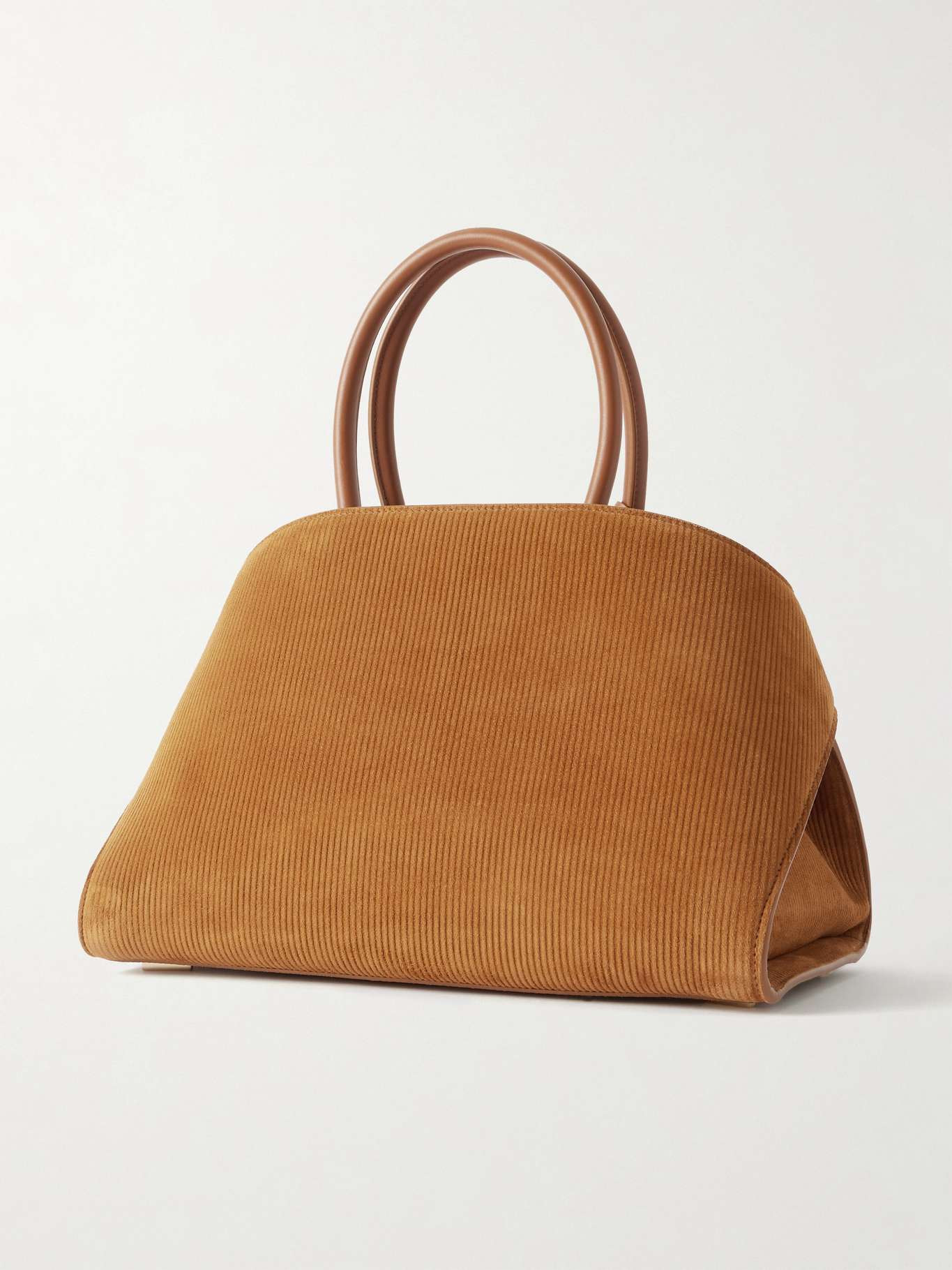 Hug Grainy small embellished leather-trimmed ribbed suede tote Bronze - 3