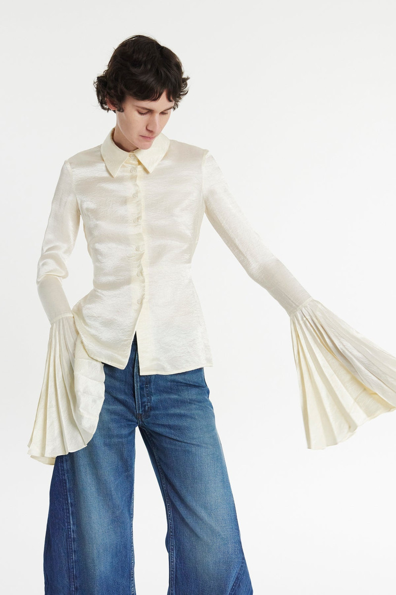 SATIN SHIRT WITH PLEATED BELL SLEEVES IVORY 11