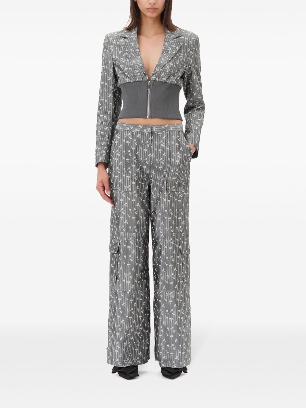 jacquard cropped blazer - 2