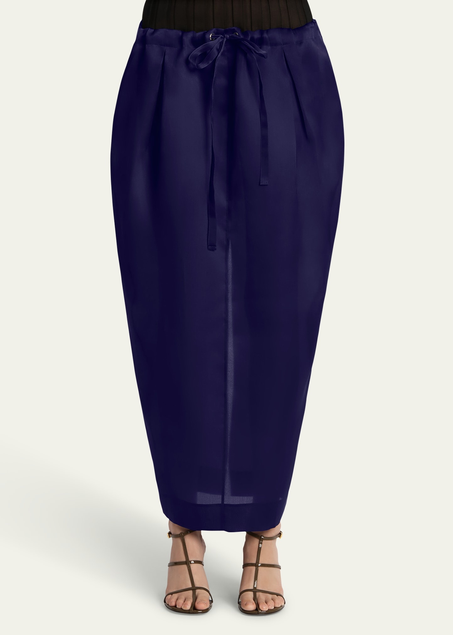 Chenton Long Drawcord Silk Skirt - 4