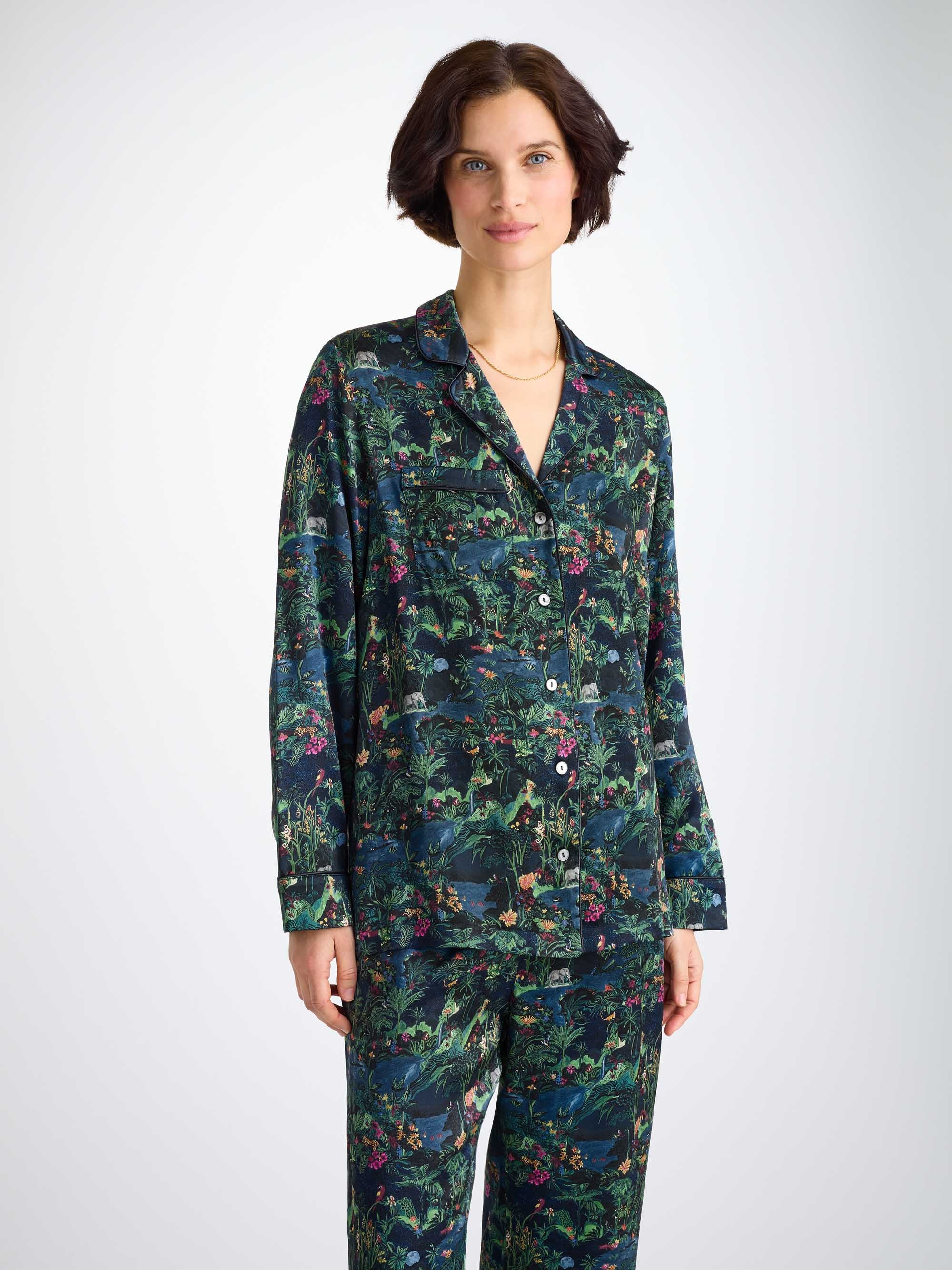 Women's Pajamas Silk Satin Multi Midnight Jungle Print - 2