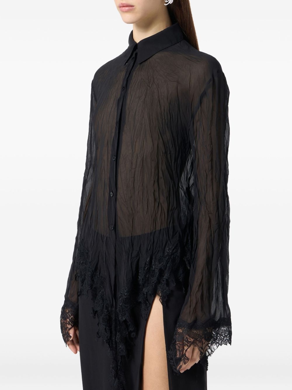 sheer lace-detail shirt - 4