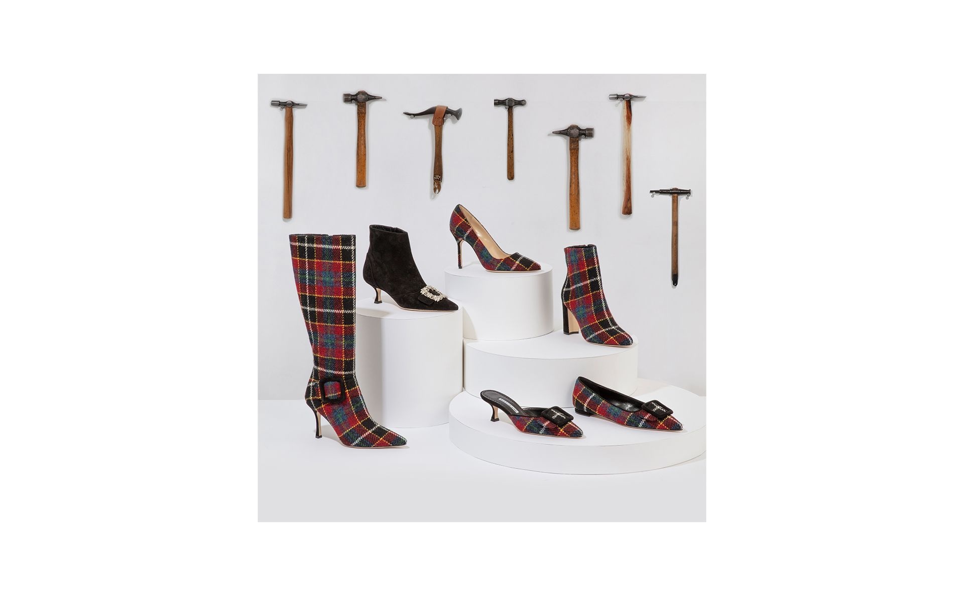 Tartan Wool Buckle Detail Mules - 5