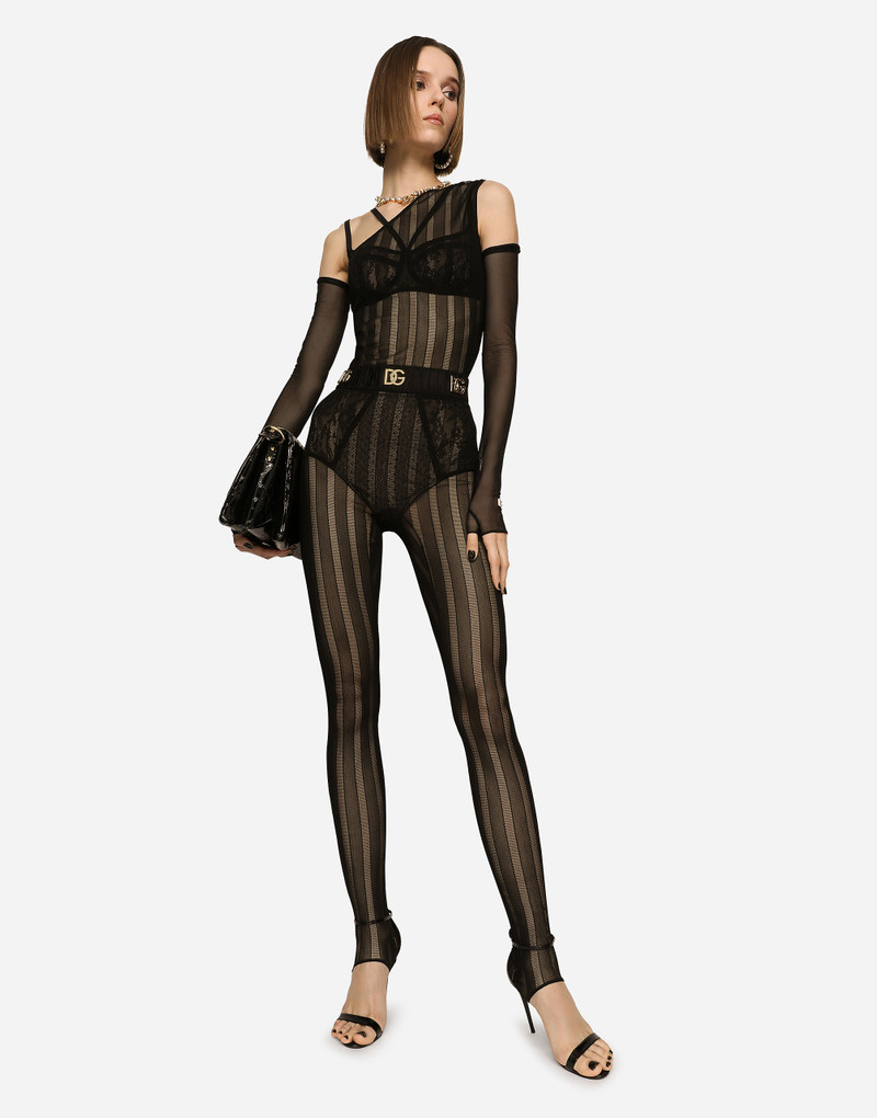 Dolce & Gabbana One-shoulder tulle jacquard jumpsuit outlook