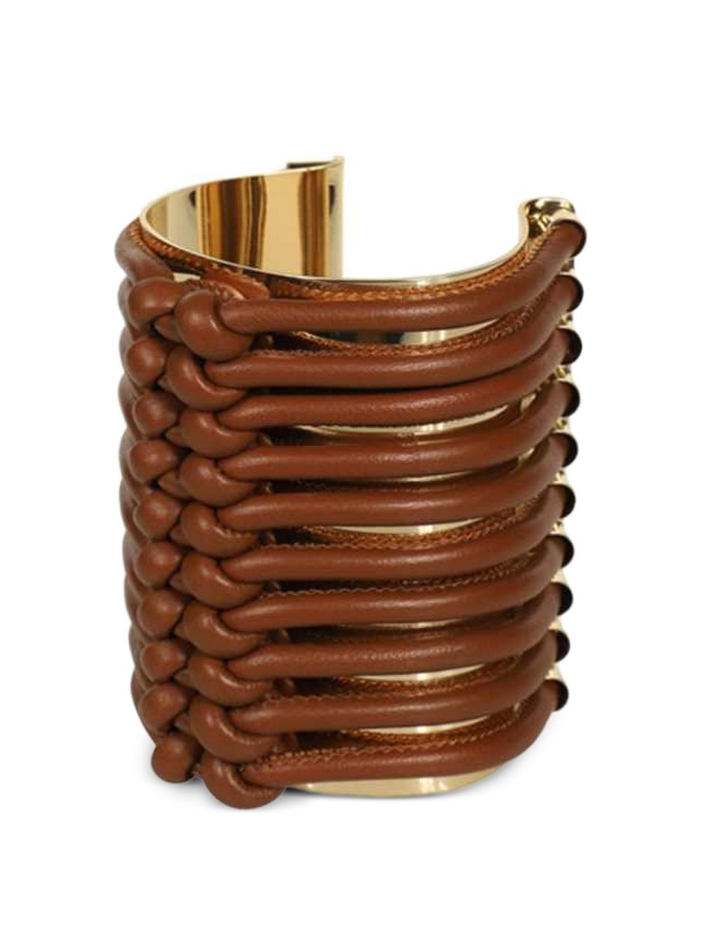 leather-inserts metal bracelet - 1
