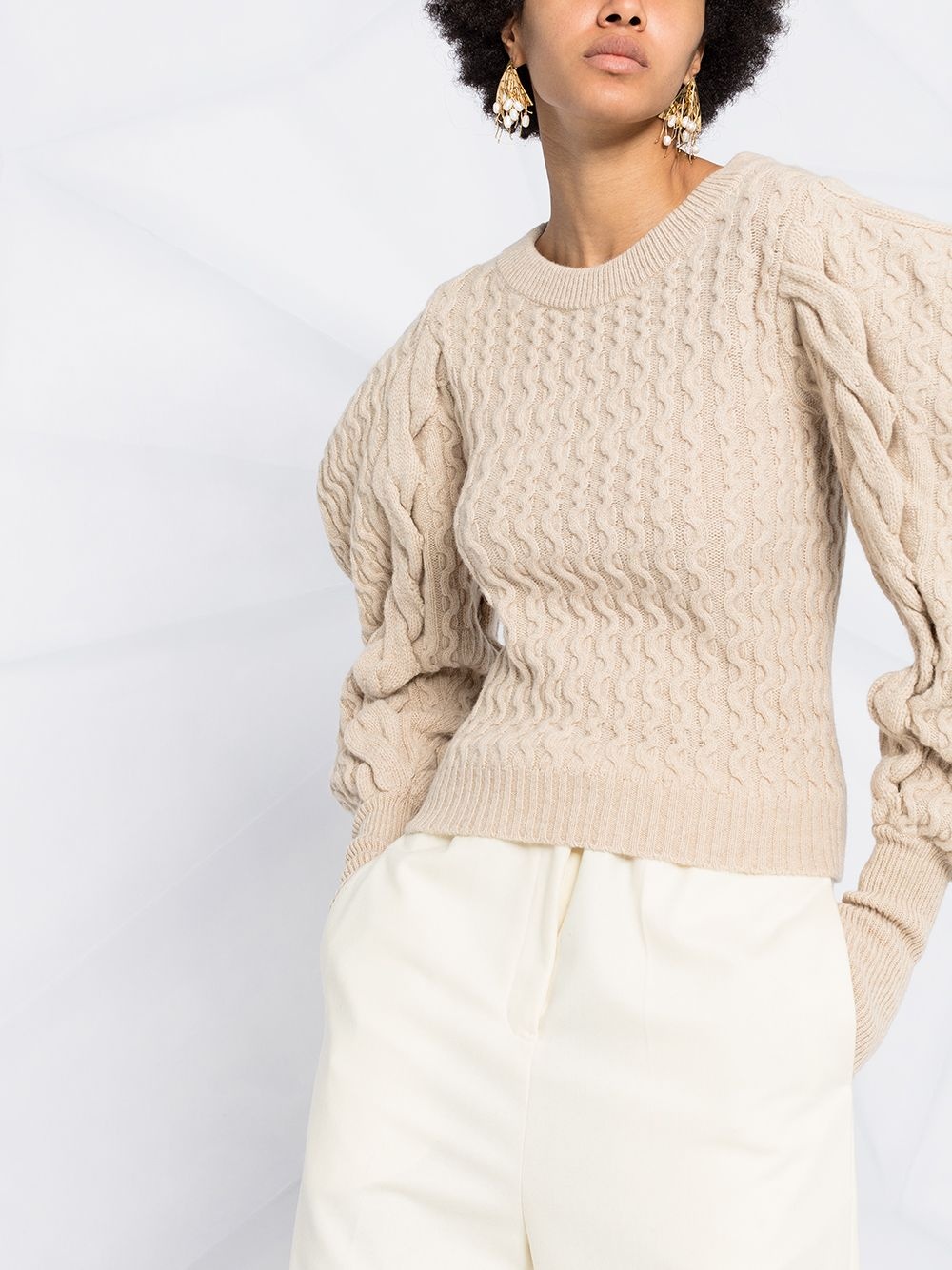 puff-sleeve cable knit jumper - 5