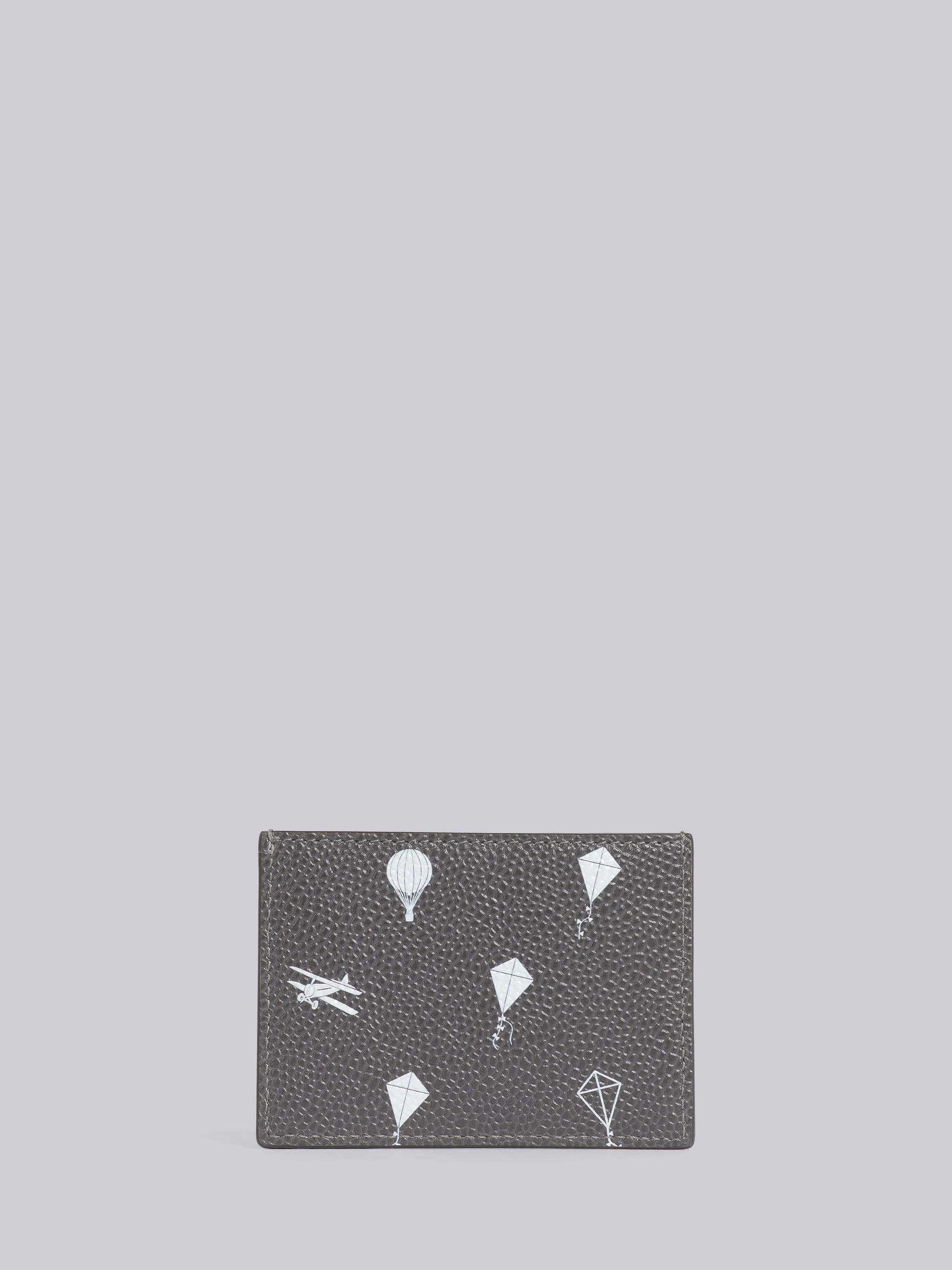 Dark Grey Pebble Grain Leather 3d Kite Half Drop Single Card Holder - 4