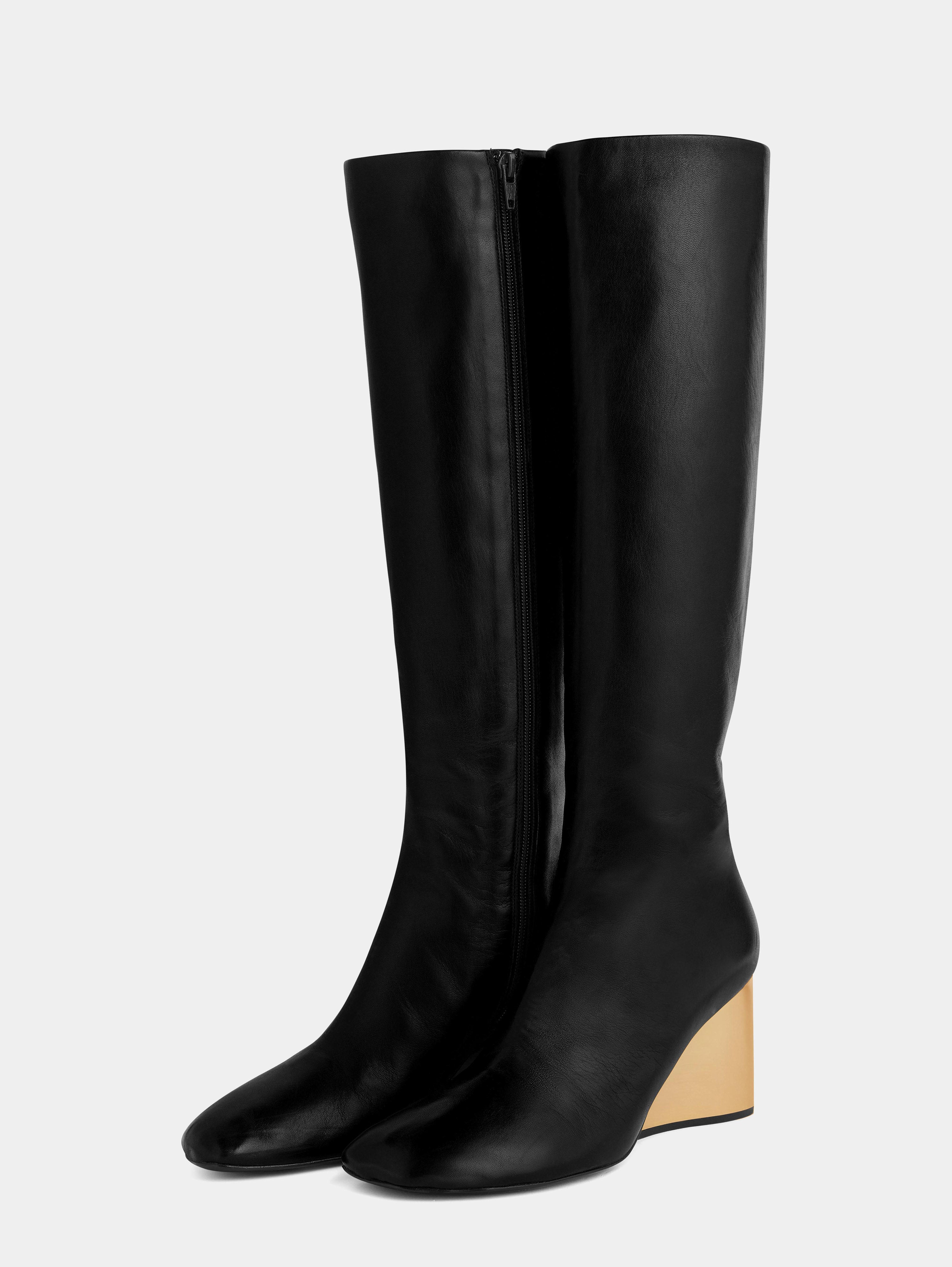GOLDEN HEEL KNEE-HIGH LEATHER BOOTS - 2