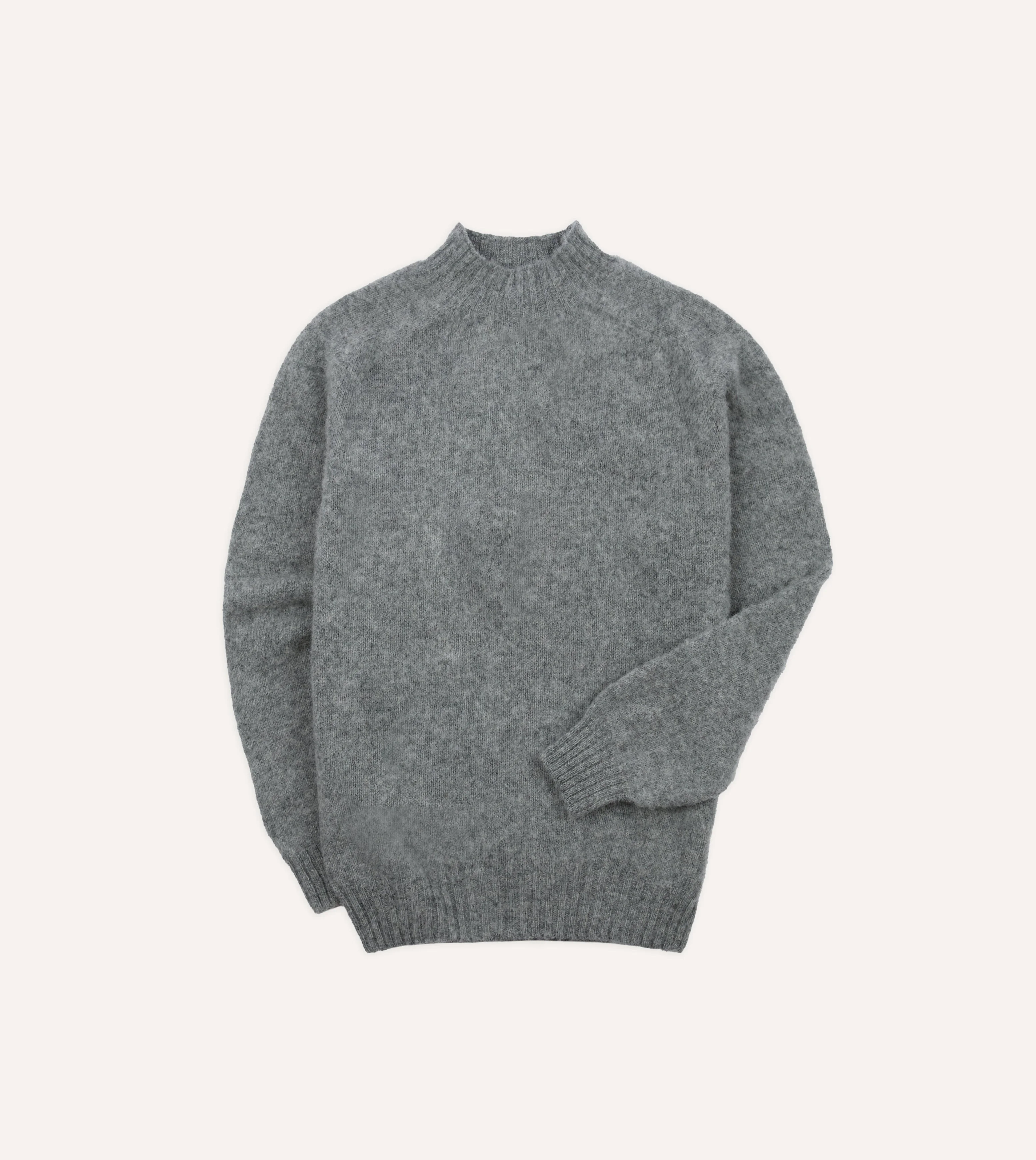 Grey Brushed Shetland Mock Neck Jumper - 1