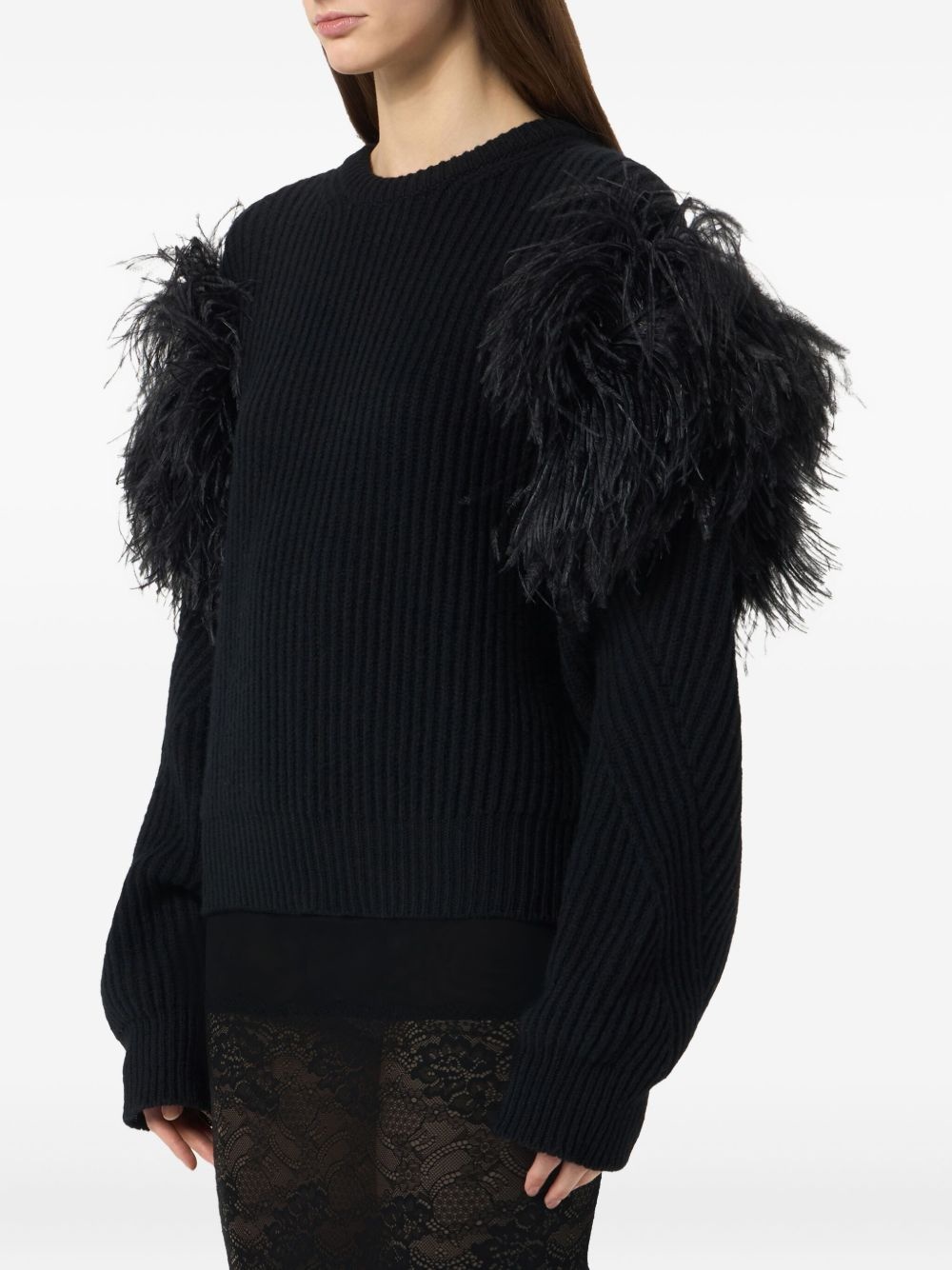 feather-embellished knitted sweater - 4