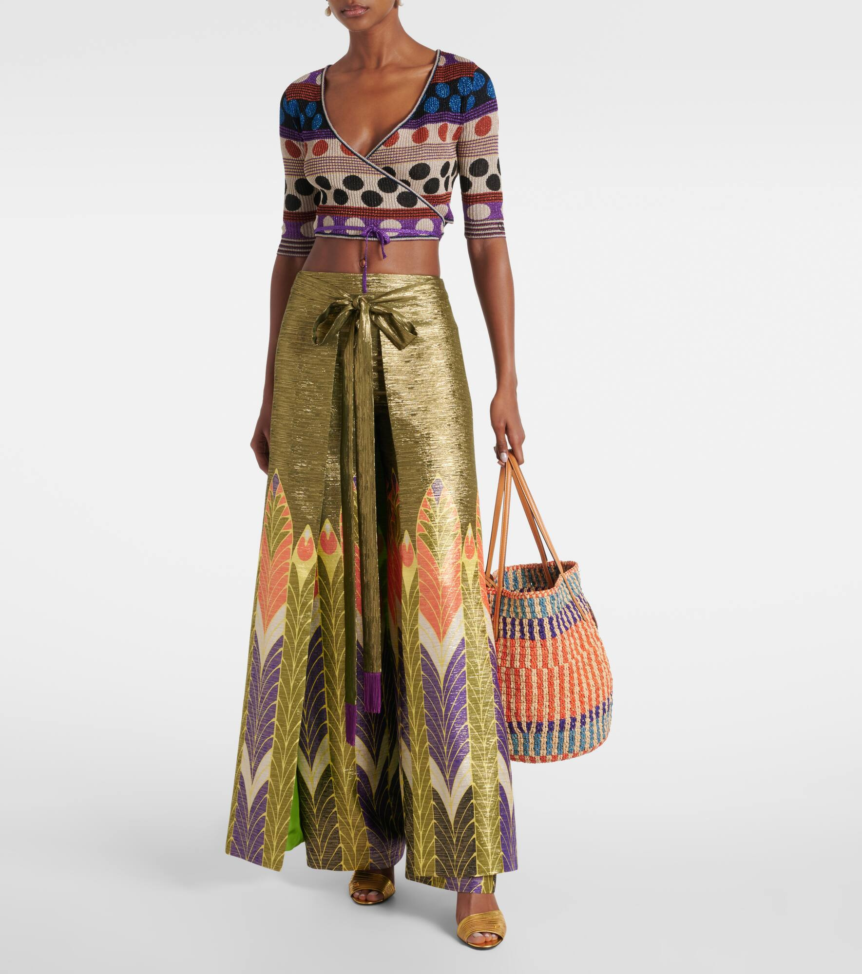 Printed silk-blend wide-leg pants - 2