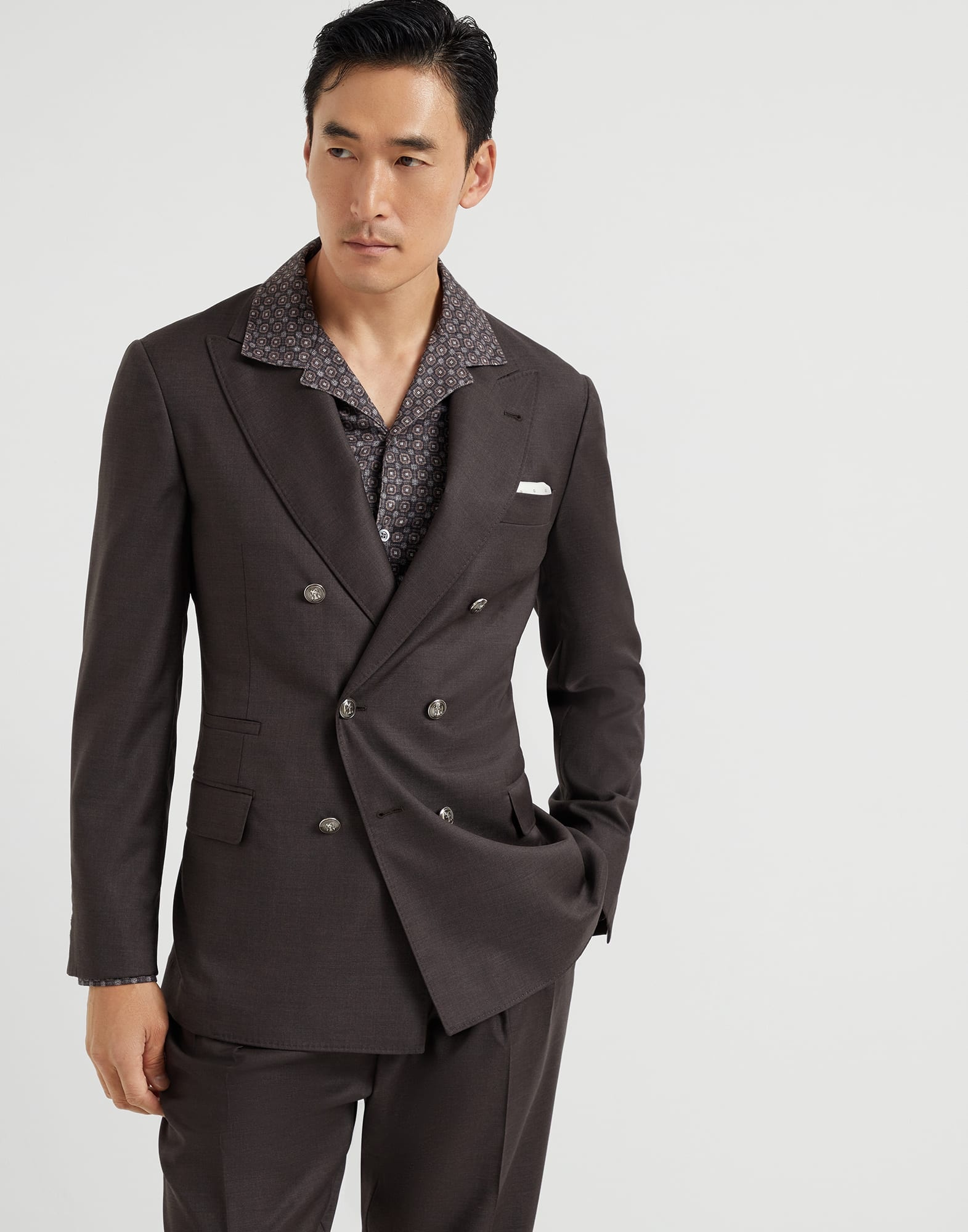 Virgin wool batavia one-and-a-half-breasted deconstructed blazer with metal buttons - 1