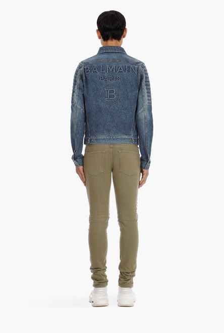 Vintage blue jean jacket with embossed Balmain Paris logo - 3