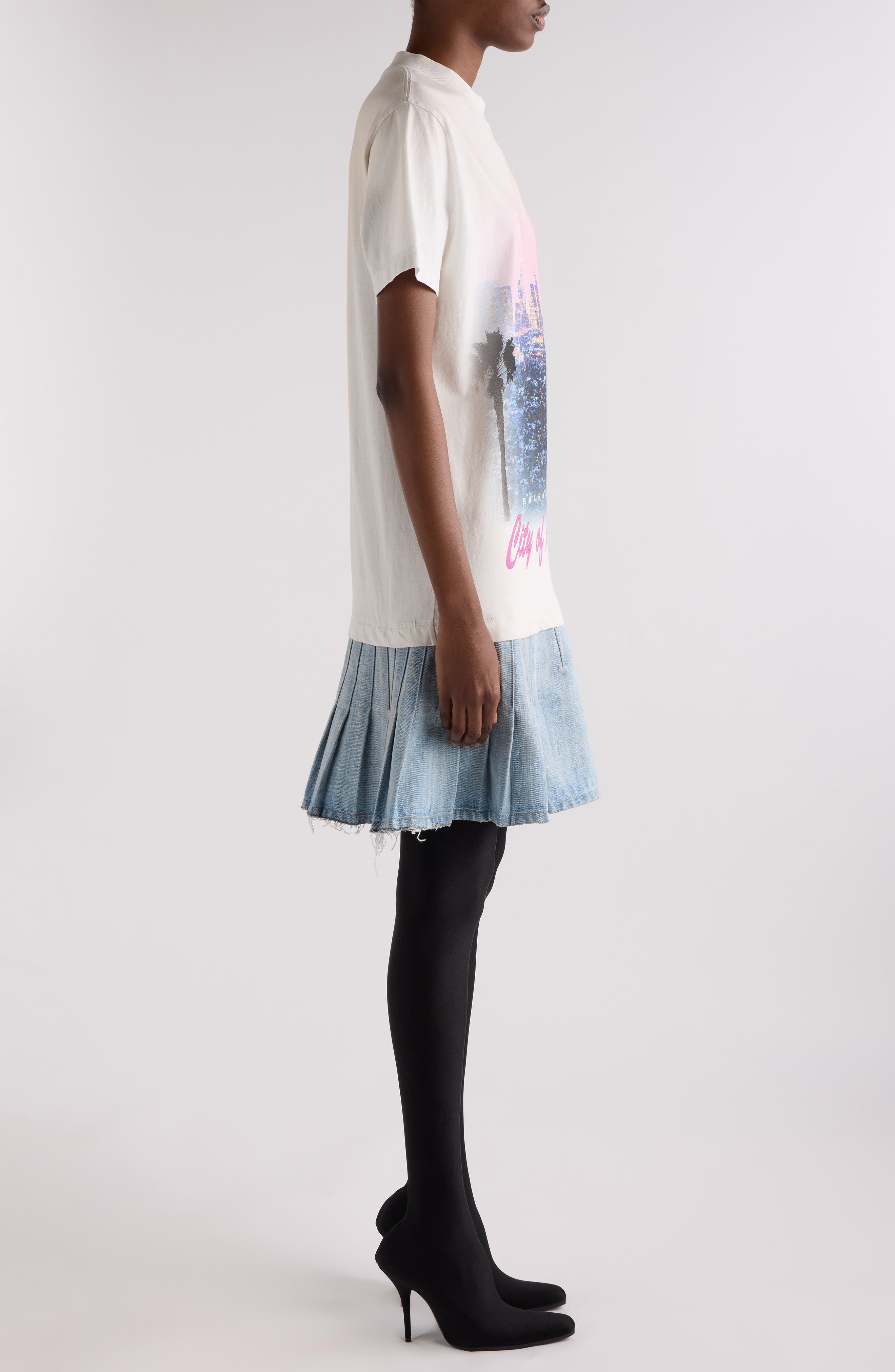 Balenciaga Layered Mixed Media T-Shirt Dress in 4200 Light Blue at Nordstrom - 3