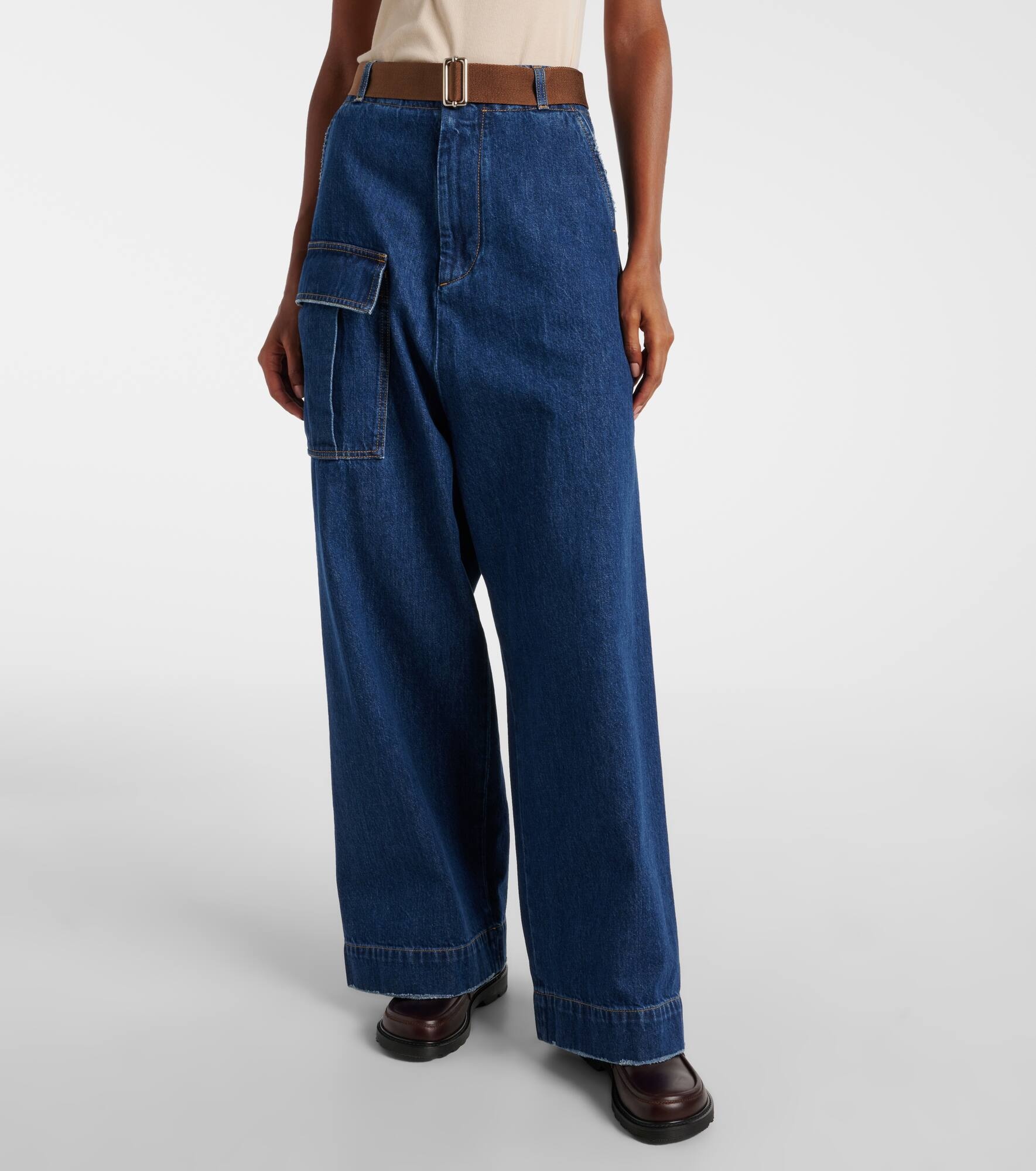 Mid-rise denim wide-leg pants - 7