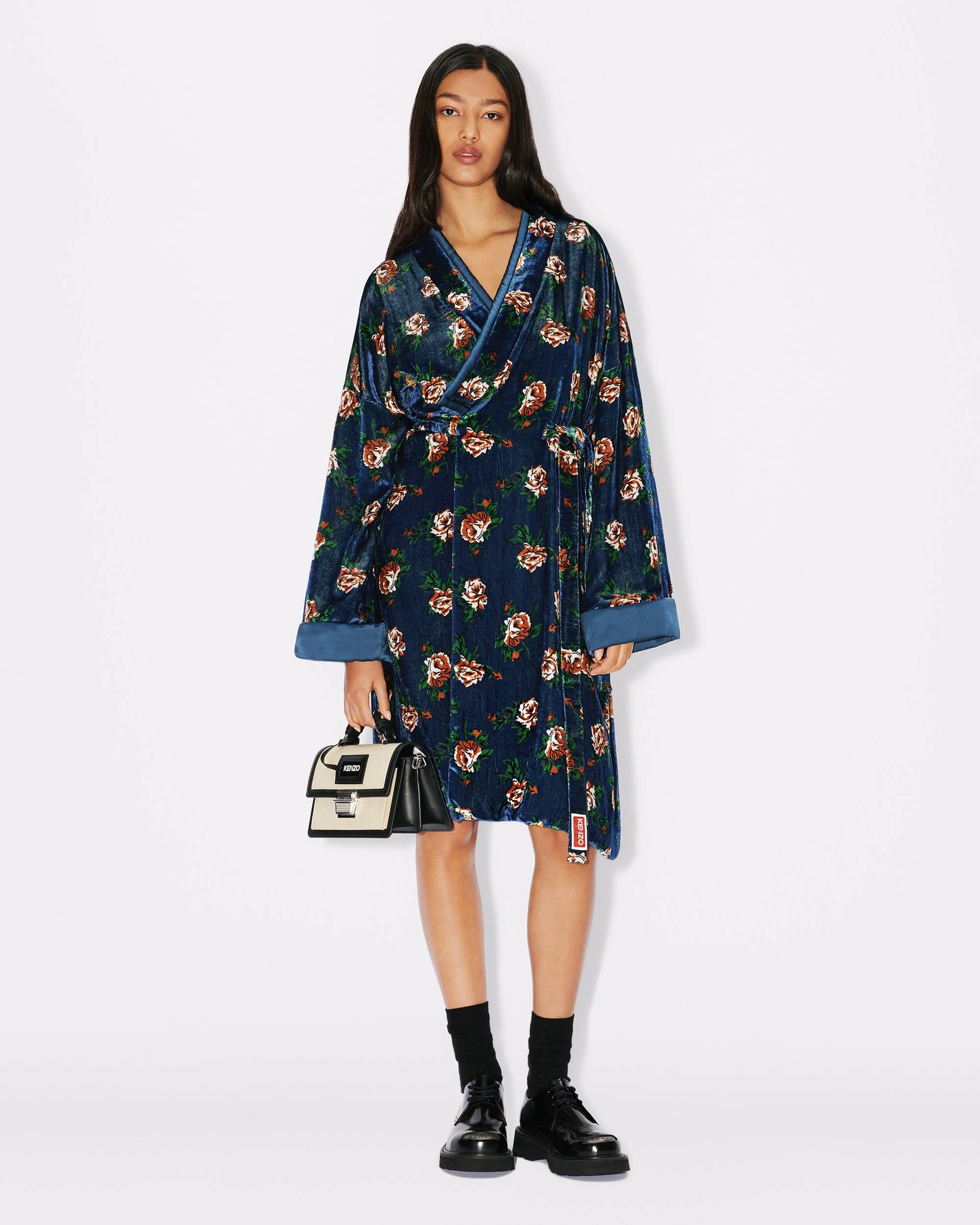 Authentic KENZO Mini Wave Dress ドレス 80s Vintage KENZO Jungle Mixed Pattern Halter Neck Dress by
