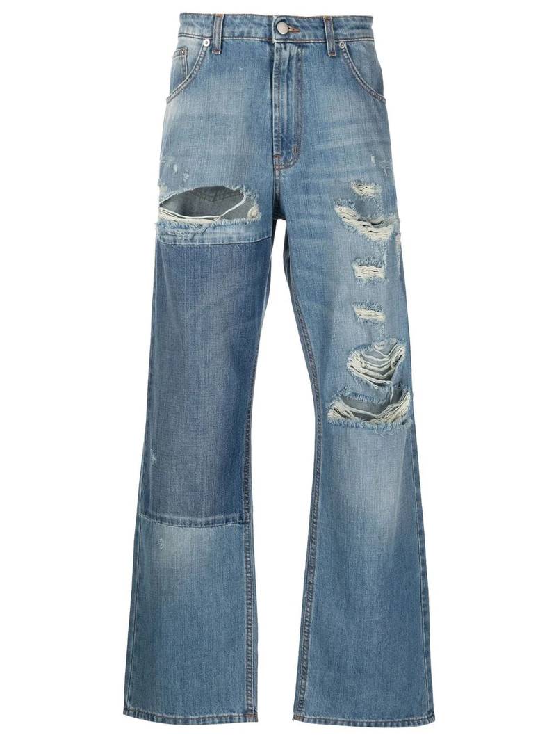 wide-leg distressed jeans 1