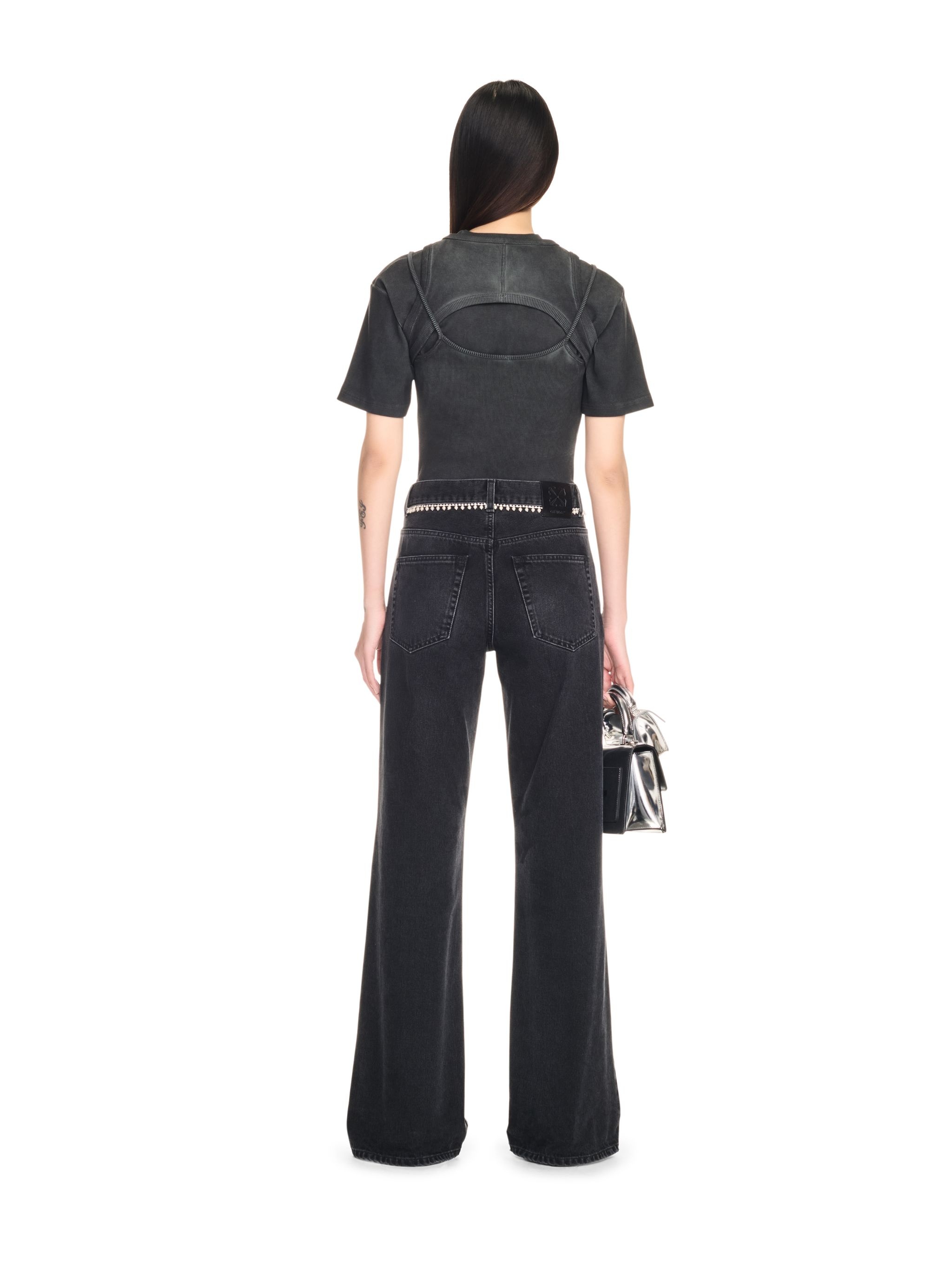 Embellished Wide Denim Pants - 4