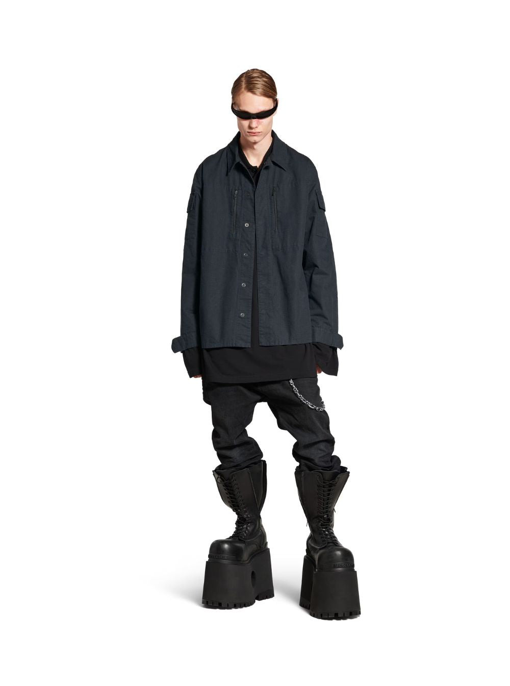Balenciaga Men Dark Gray Shirt With Patched Chest Pockets In Ripstop Cotton Man - 4
