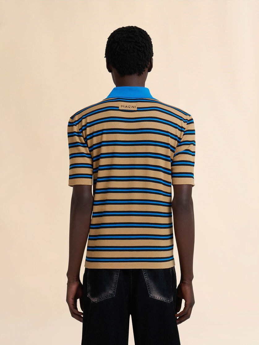 BROWN AND BLUE STRIPED WOOL POLO SHIRT - 3