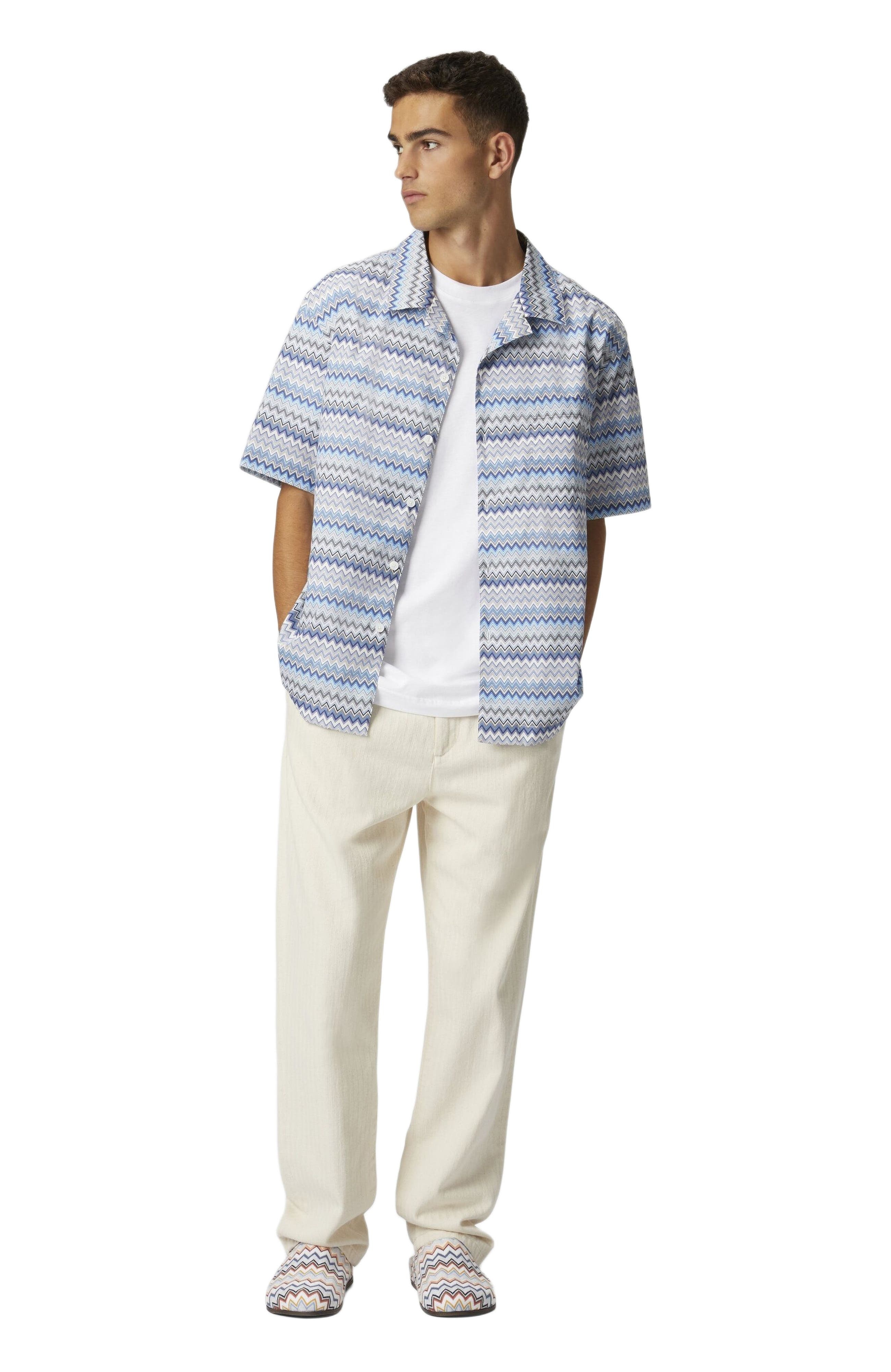 Missoni Zig Zag Cotton Poplin Bowling Shirt With Breast Pocket in Blue & Grey at Nordstrom - 5