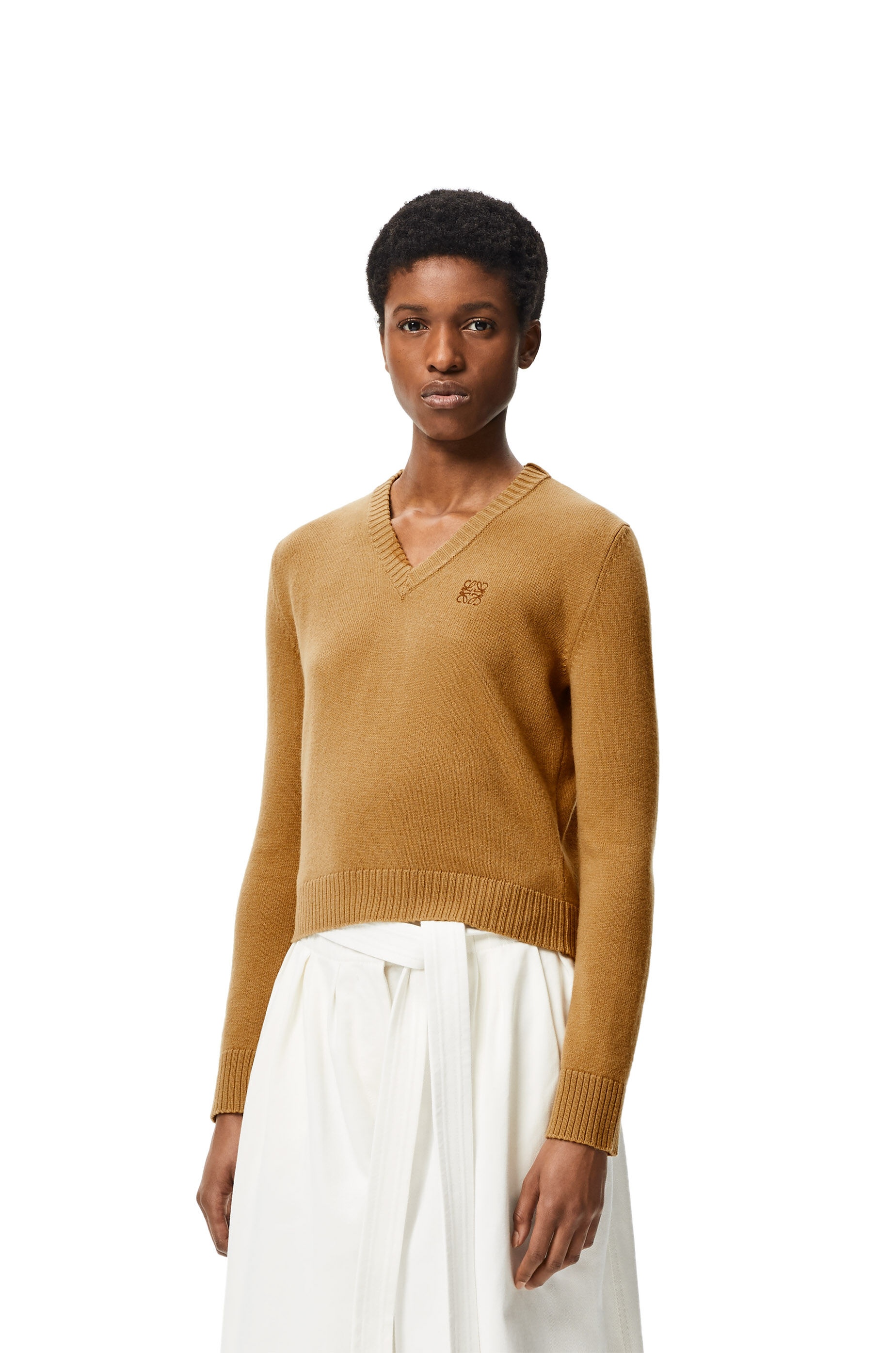 Anagram embroidered cropped sweater in wool - 3