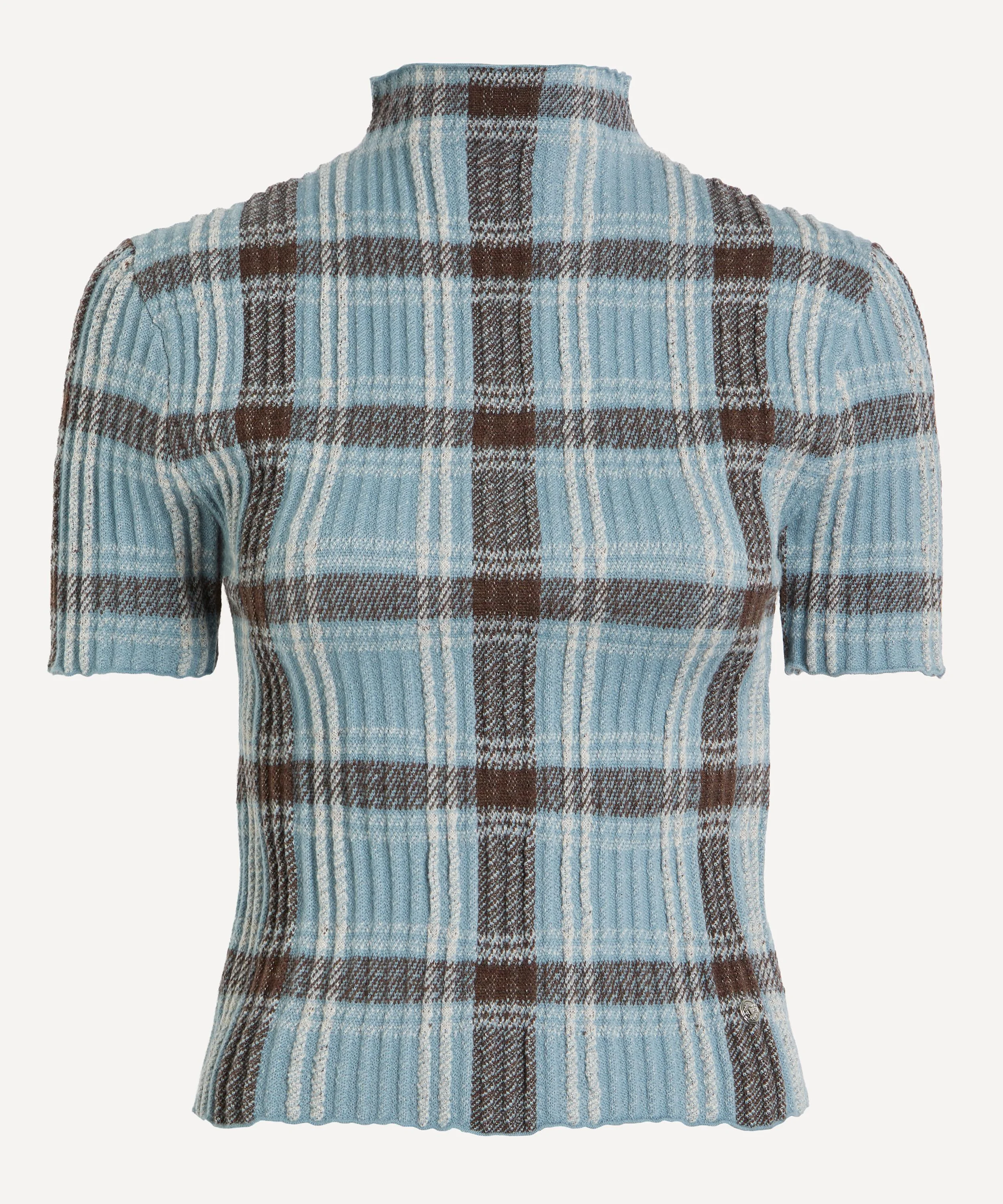 Short-Sleeve Wool Turtleneck Knit Top - 1