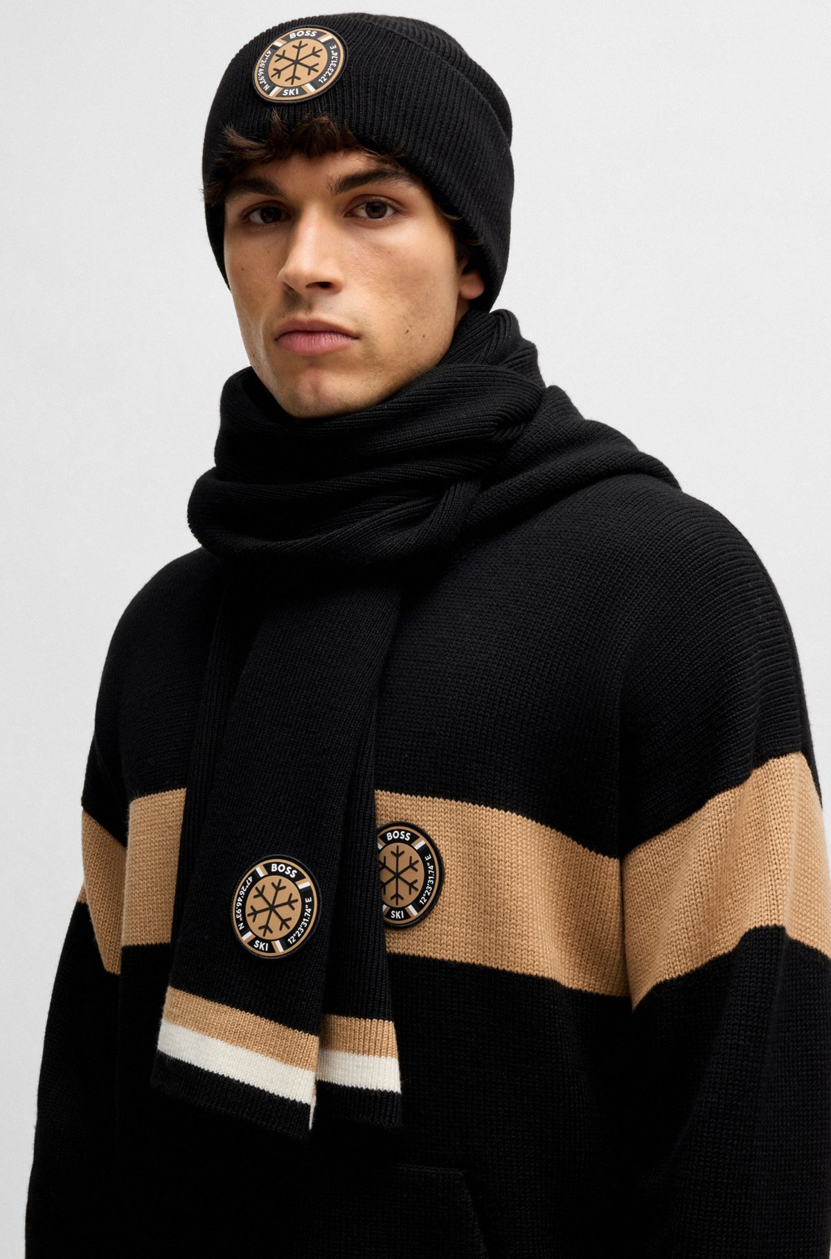 BOSS SKI VIRGIN-WOOL SCARF WITH LOGO BADGE - 2