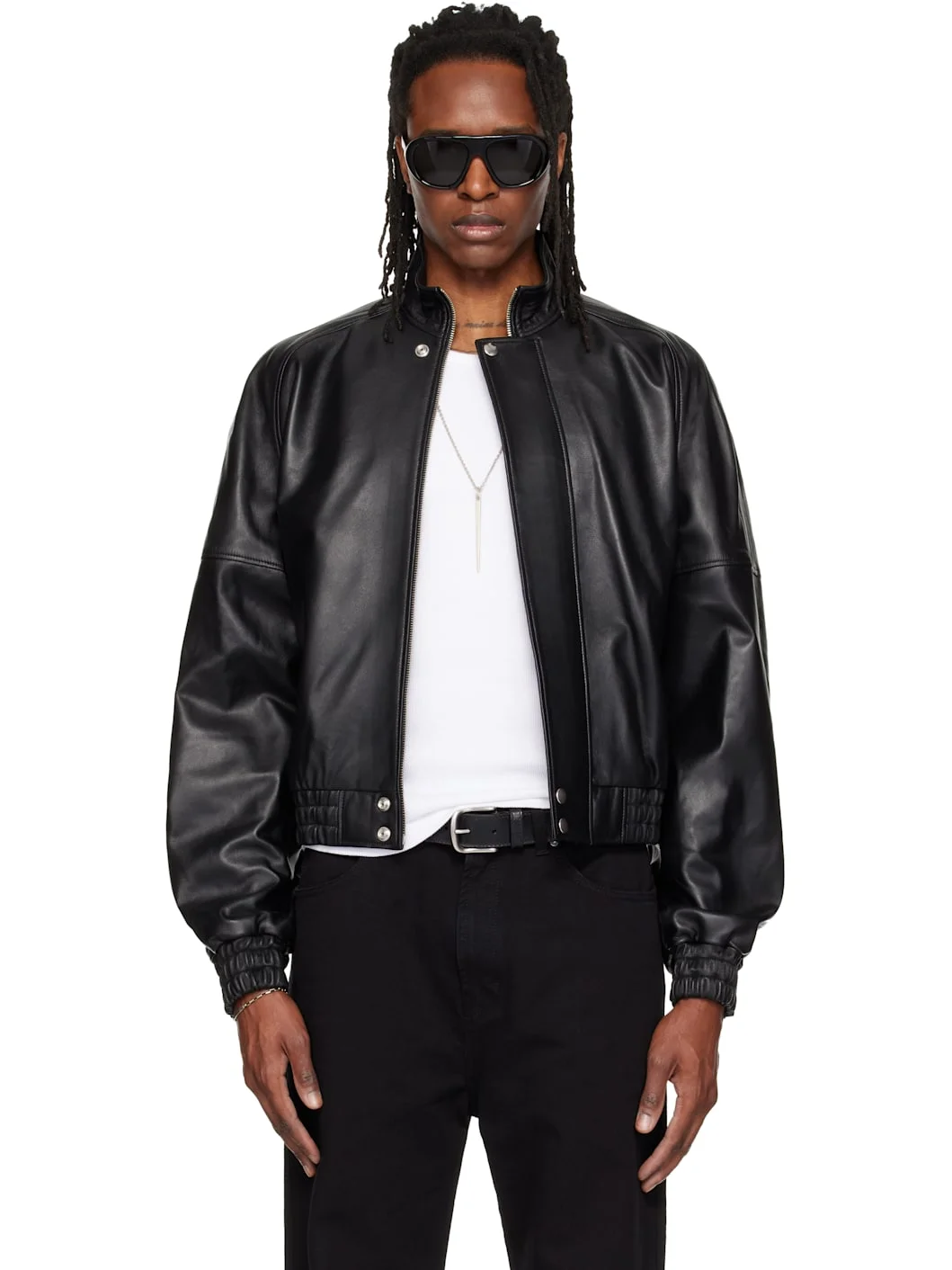 Black Blouson Leather Jacket - 1