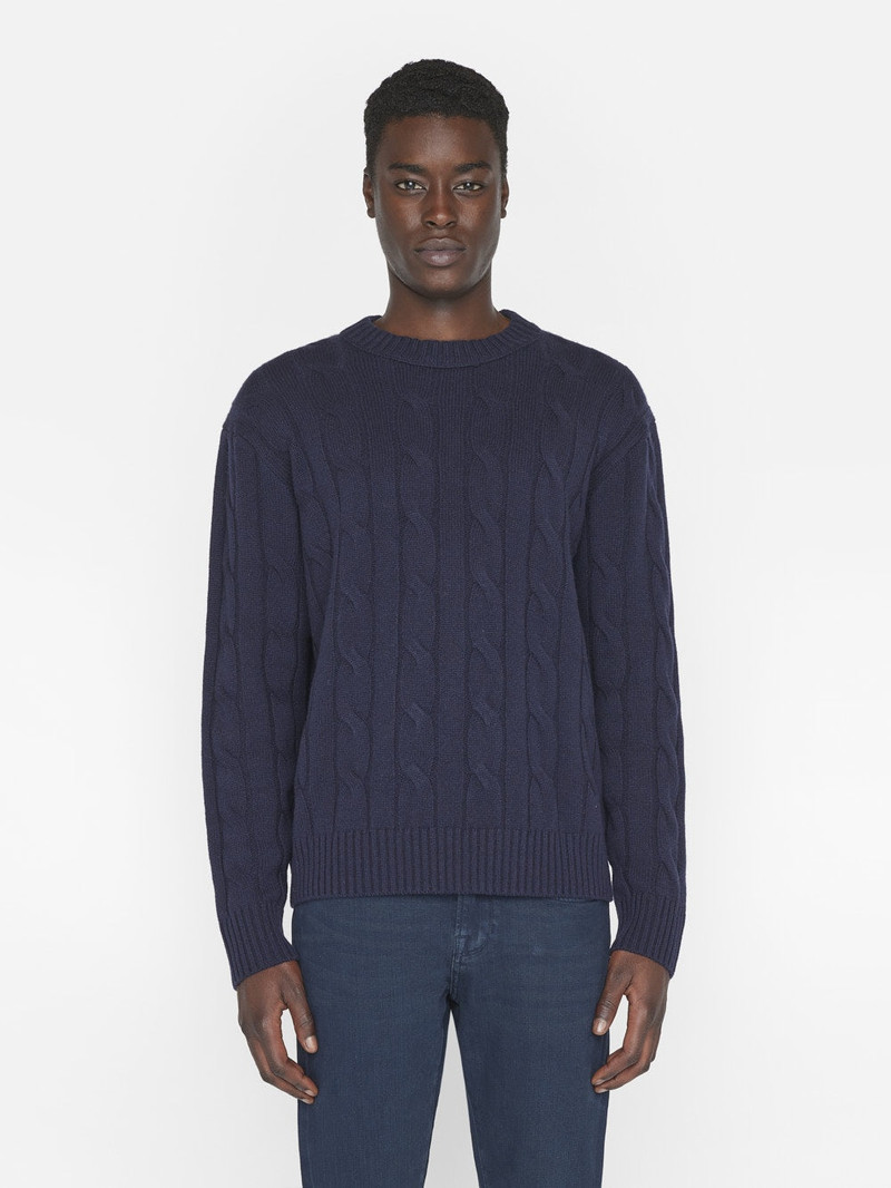 FRAME Cashmere Cable Crewneck in Navy outlook