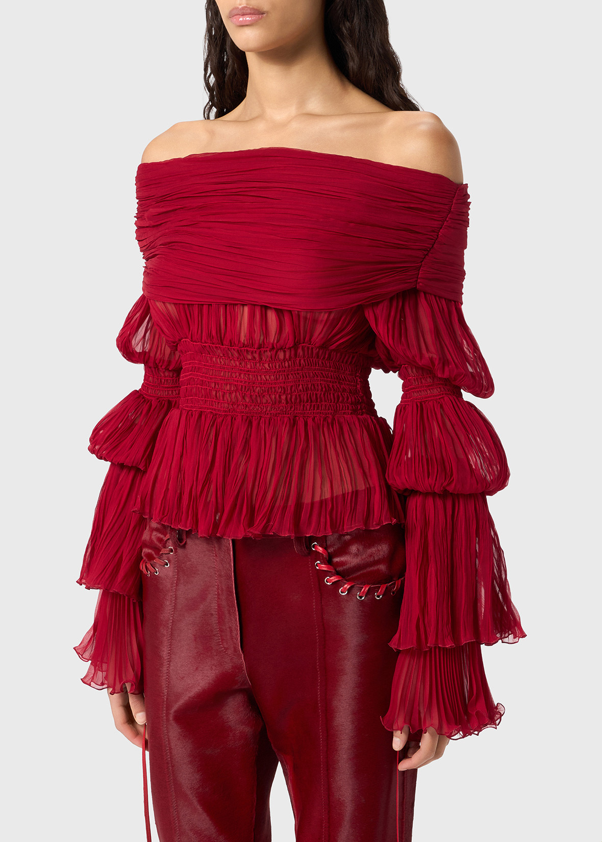 CRINKLED SILK CHIFFON BLOUSE - 5