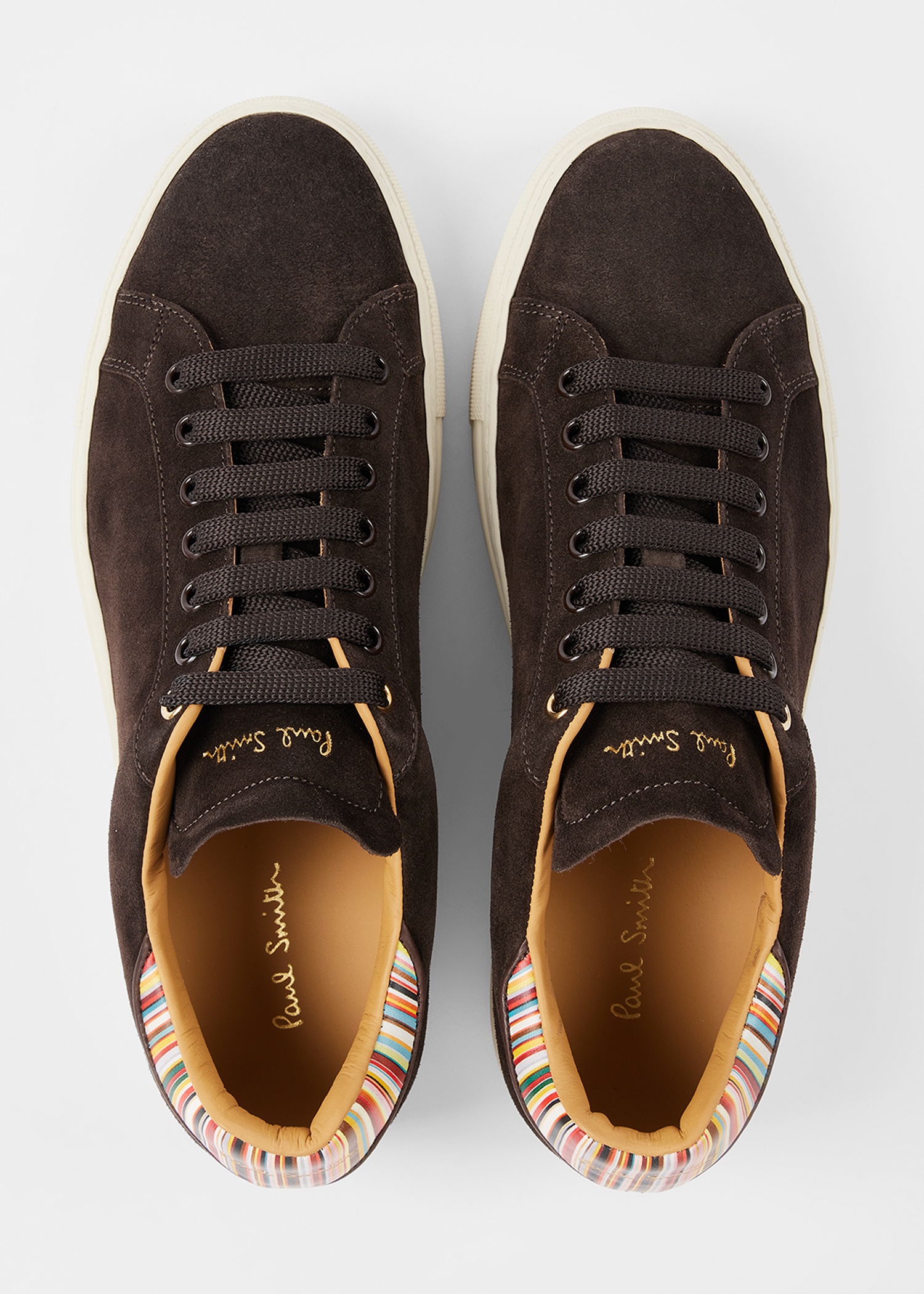 Chocolate Brown Suede 'Beck' Trainers With 'Signature Stripe' Heel Panels - 3