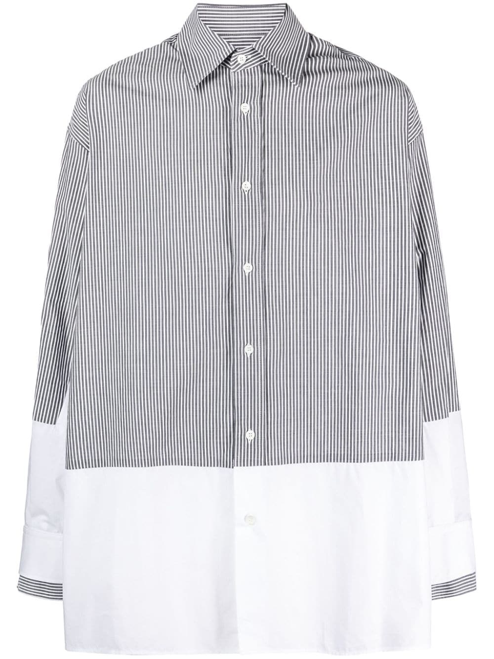 stripe-print panelled cotton shirt - 1