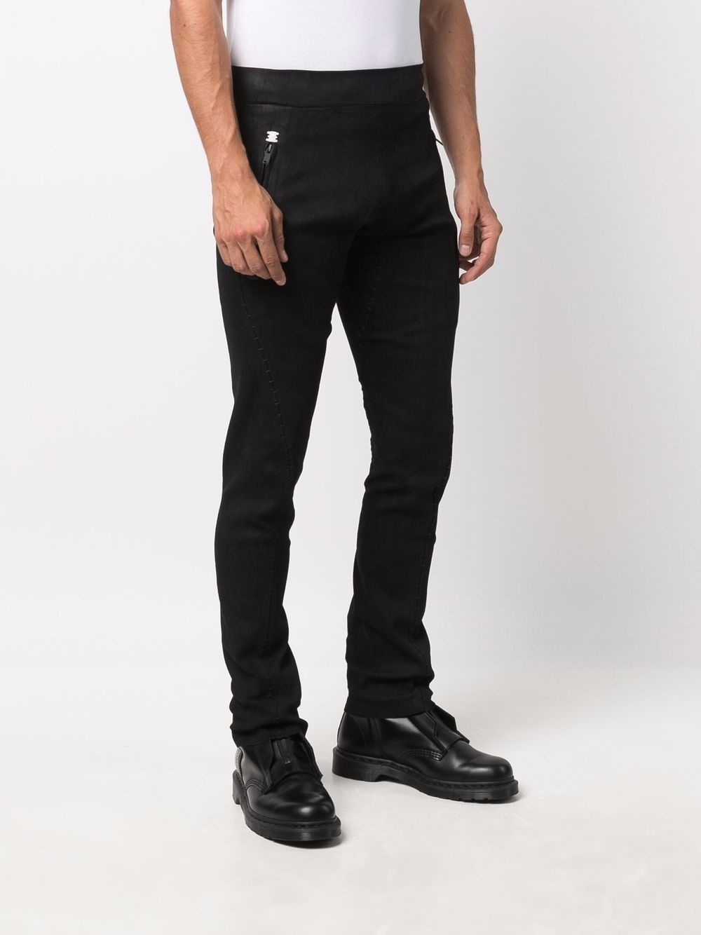 slim-cut lambskin trousers - 3
