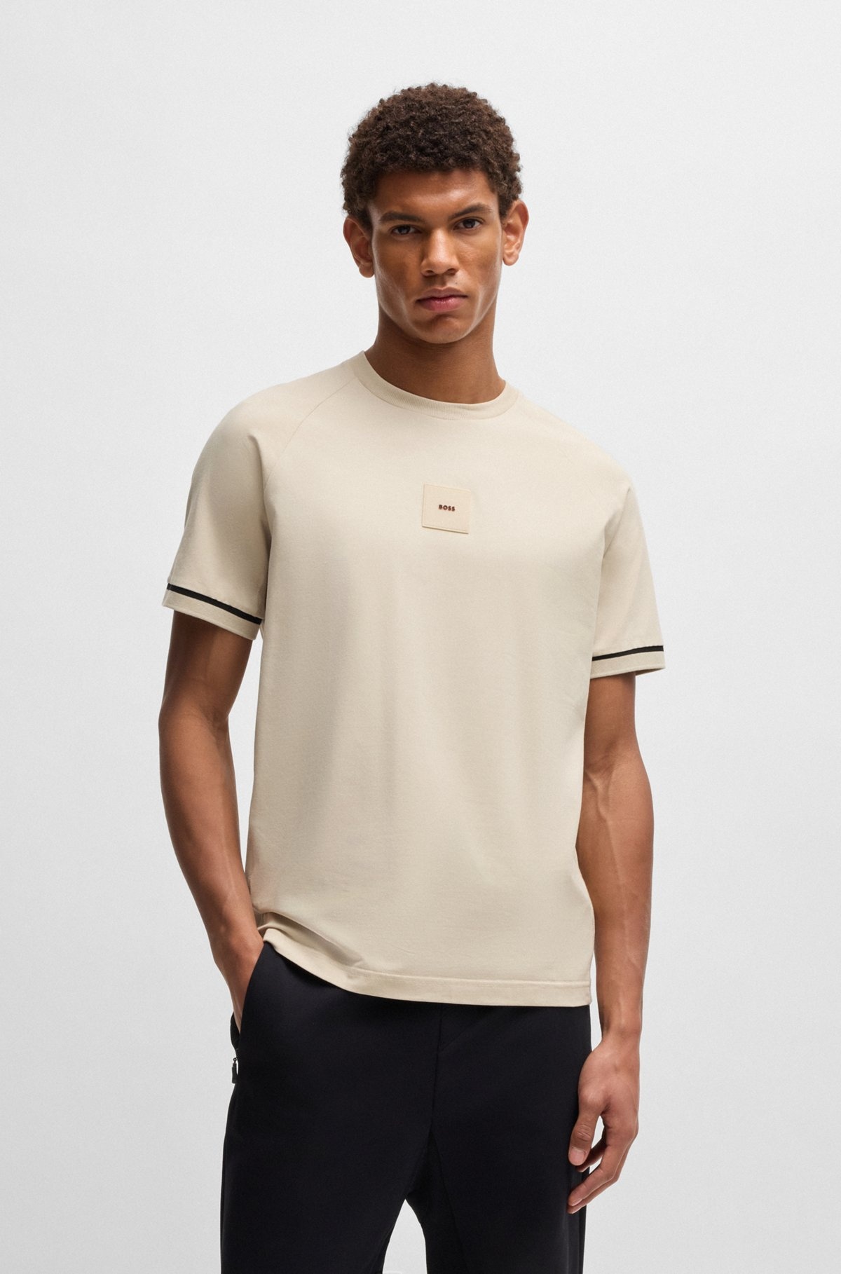 STRETCH-COTTON T-SHIRT WITH LOGO BADGE - 2