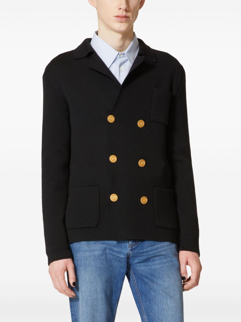 VLogo buttons wool knitted jacket - 3