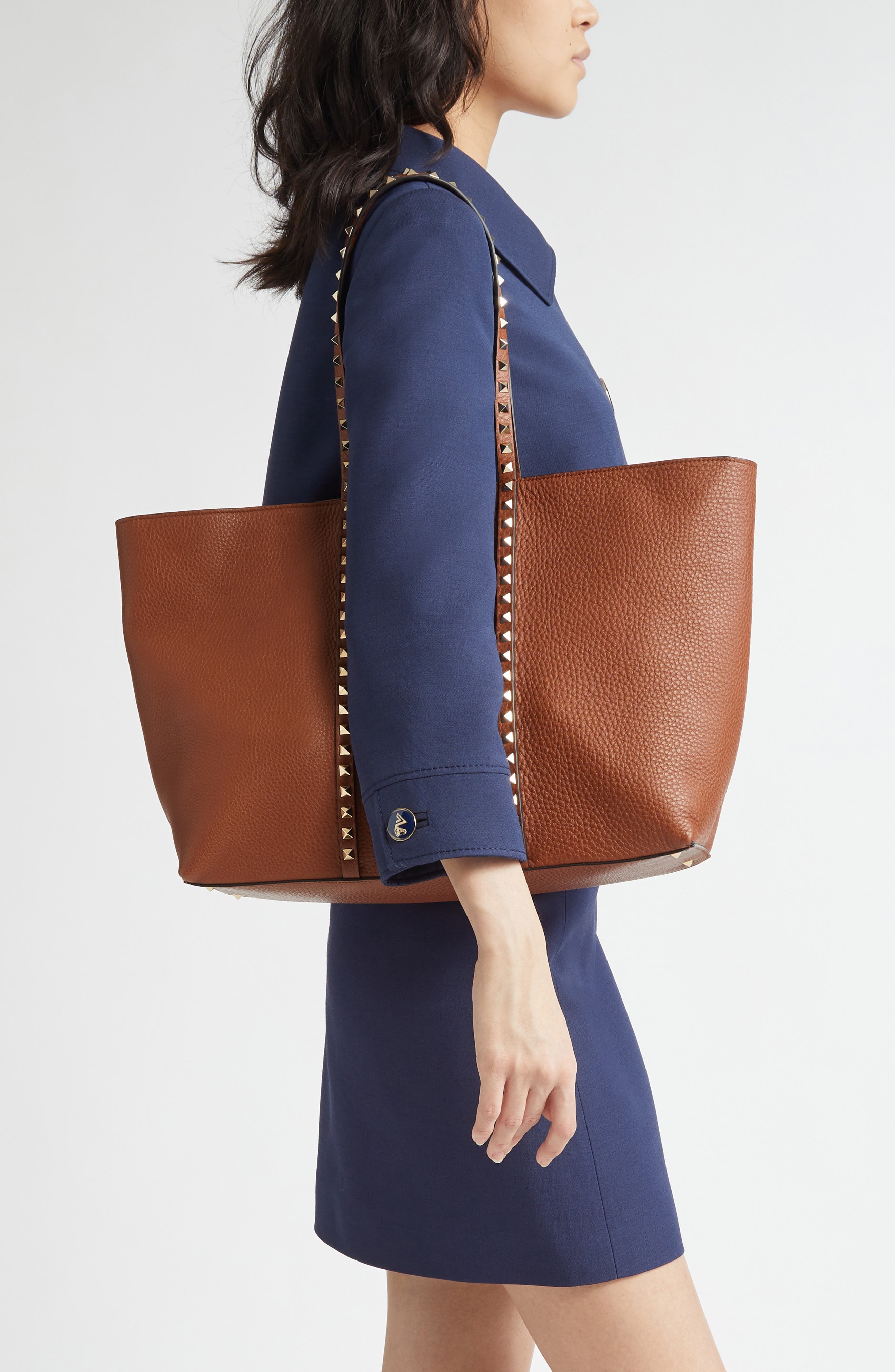 Valentino Garavani Medium Rockstud Leather Tote in Saddle at Nordstrom - 3