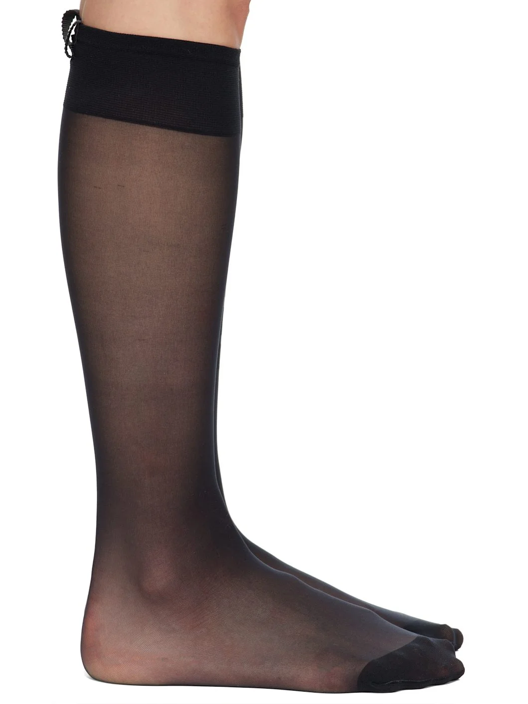 Black 4-Bar Sheer Nylon Knee High Socks - 1