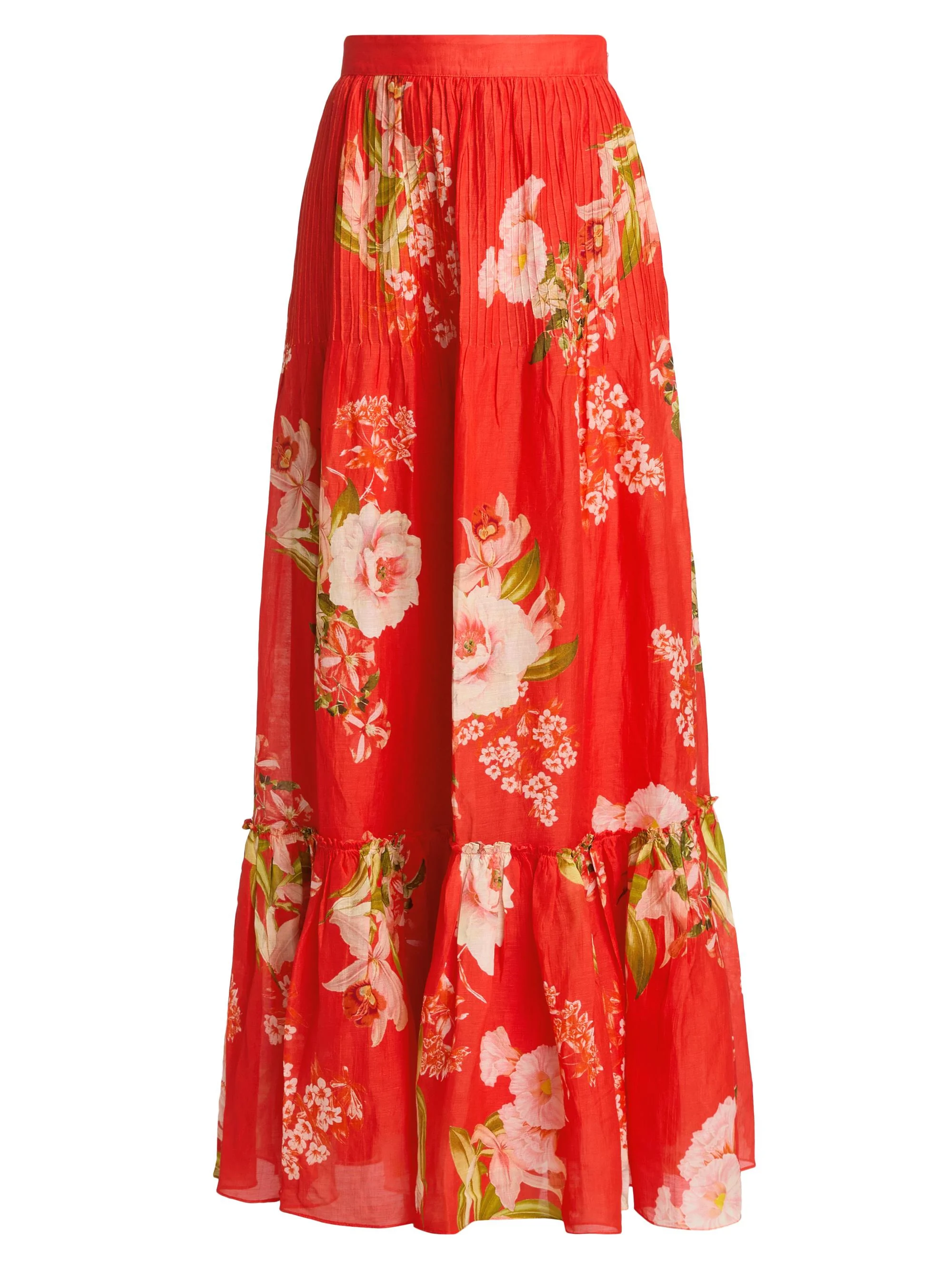Women's Floral Pintuck Maxi Skirt - Orange - 1