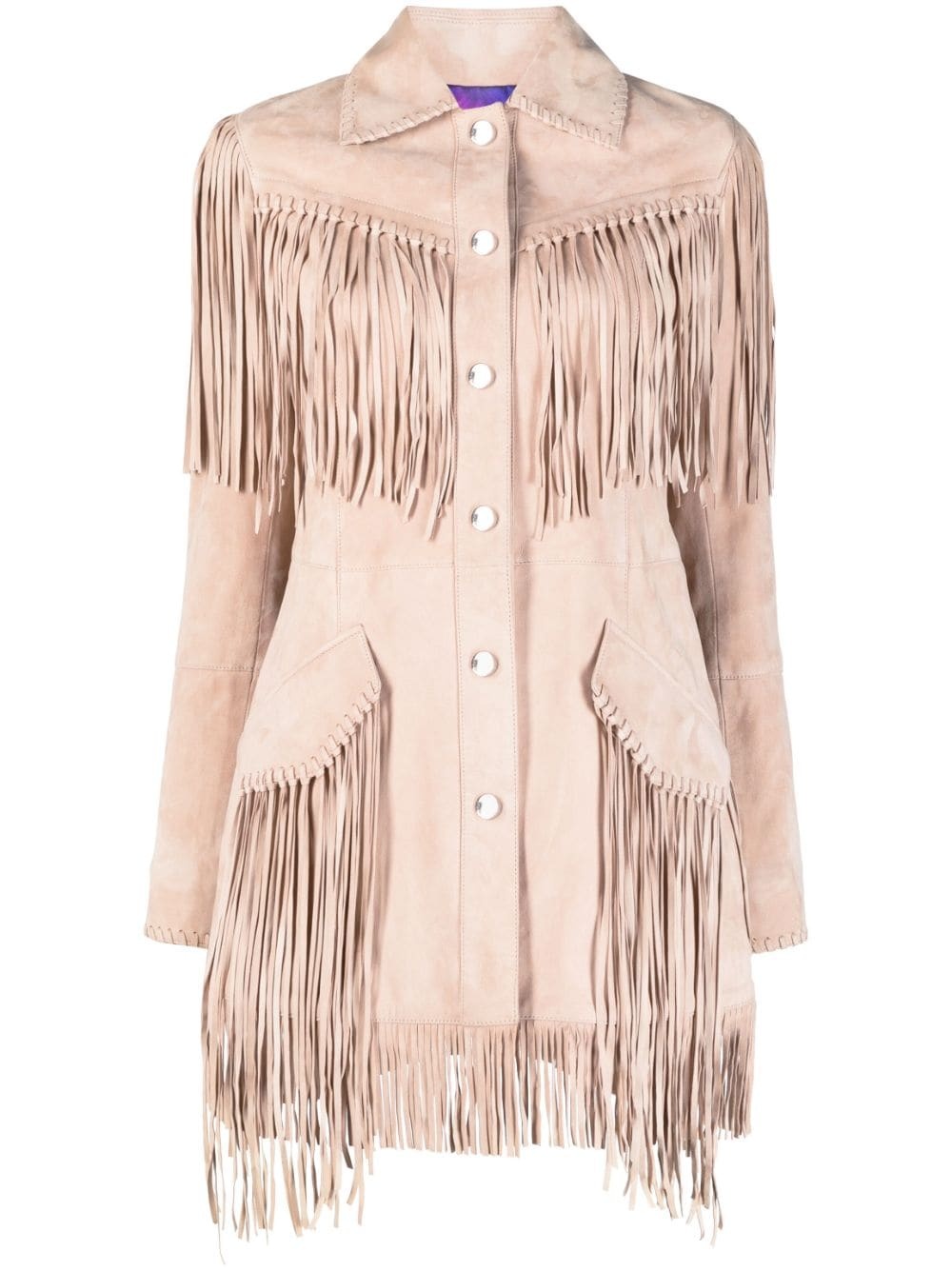 oversized fringed suede shirt jacket - 1