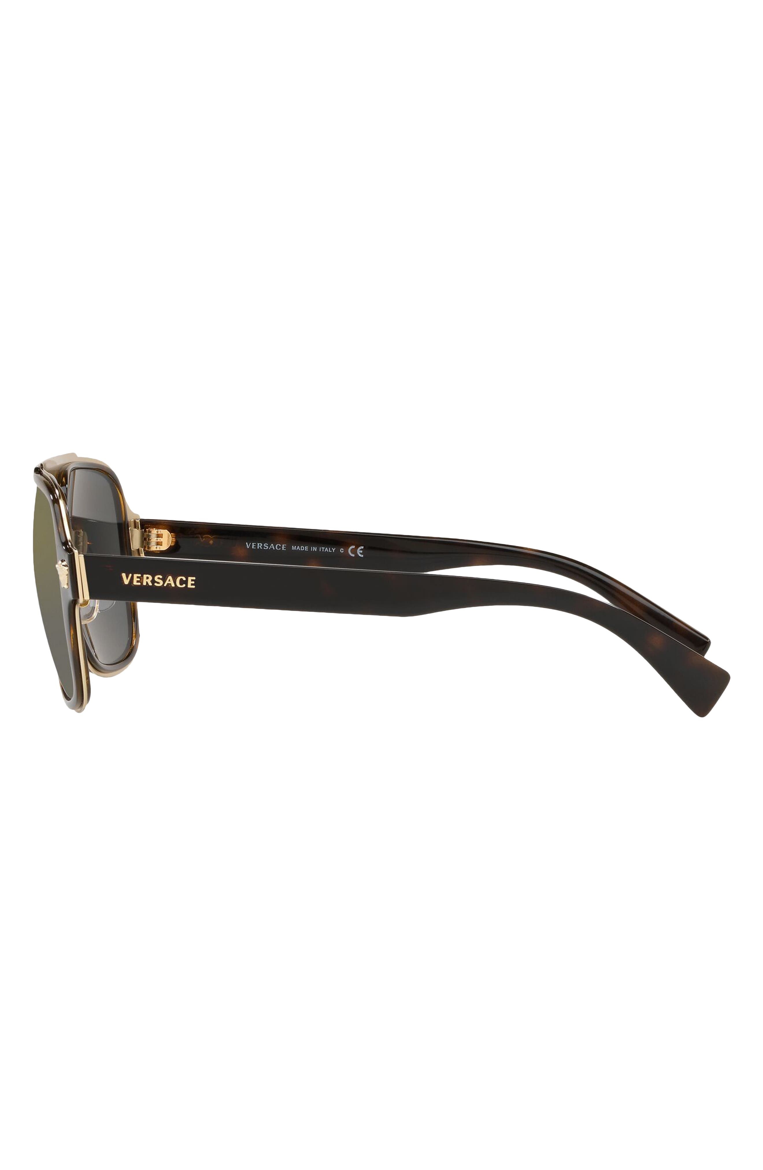Versace 56mm Mirrored Aviator Sunglasses in Dark Havana/Grey Gold Mirror at Nordstrom - 3